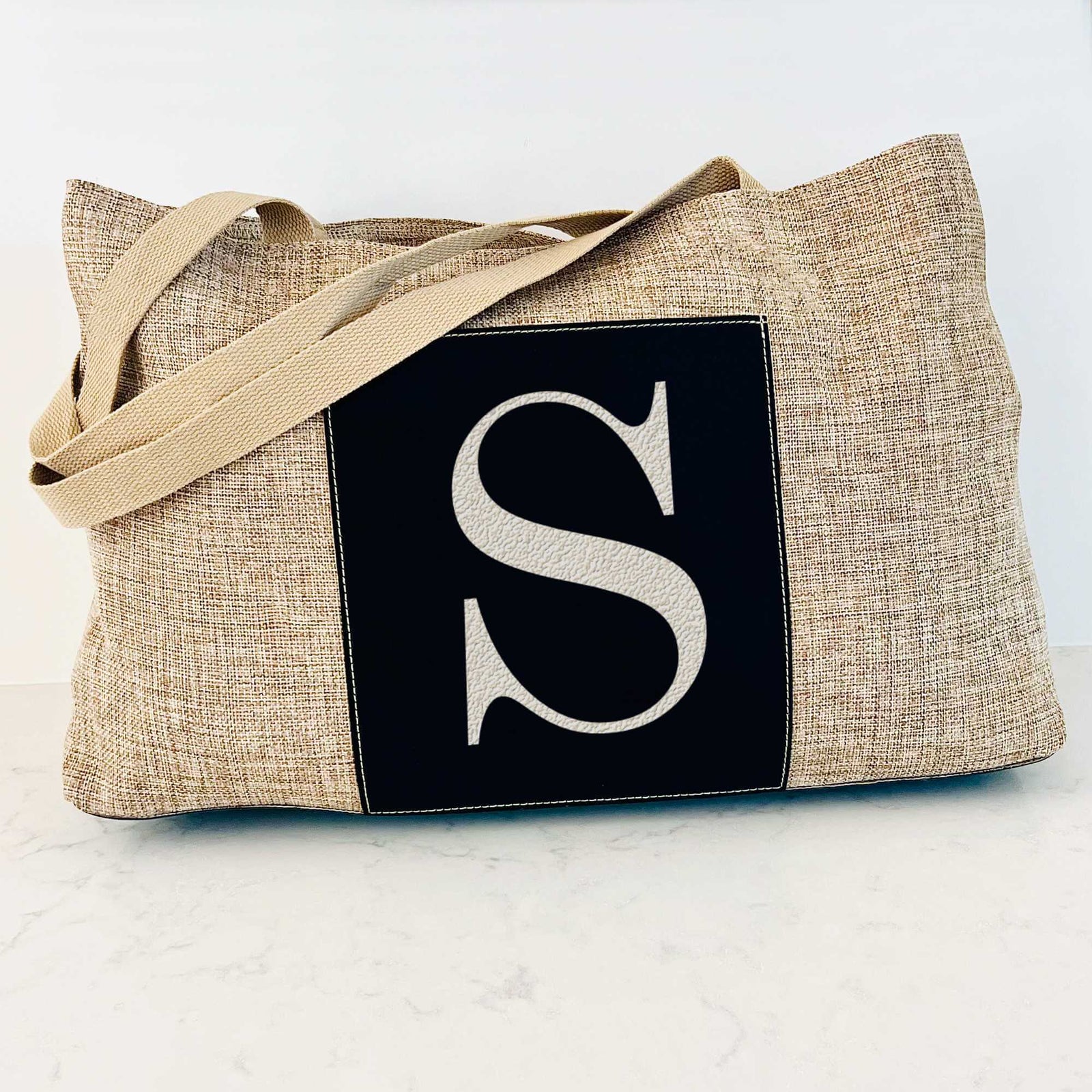 Personalized Burlap Tote Bag with Initial