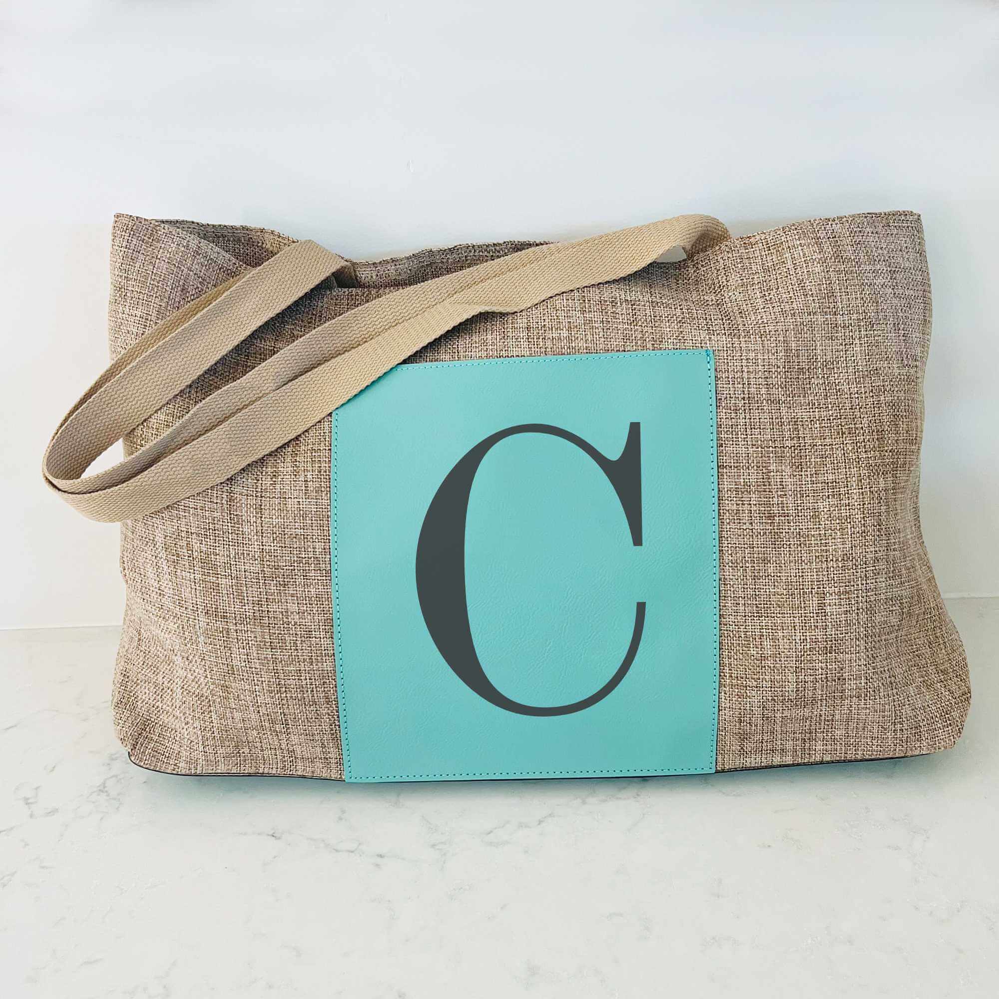 Personalized Burlap Tote Bag with Initial