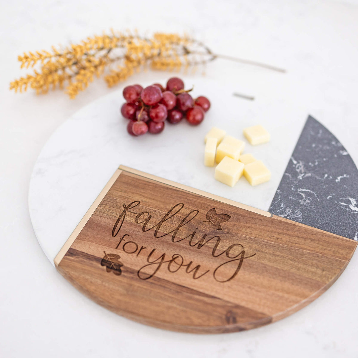 Falling For You - Round Marble & Acacia Charcuterie Board