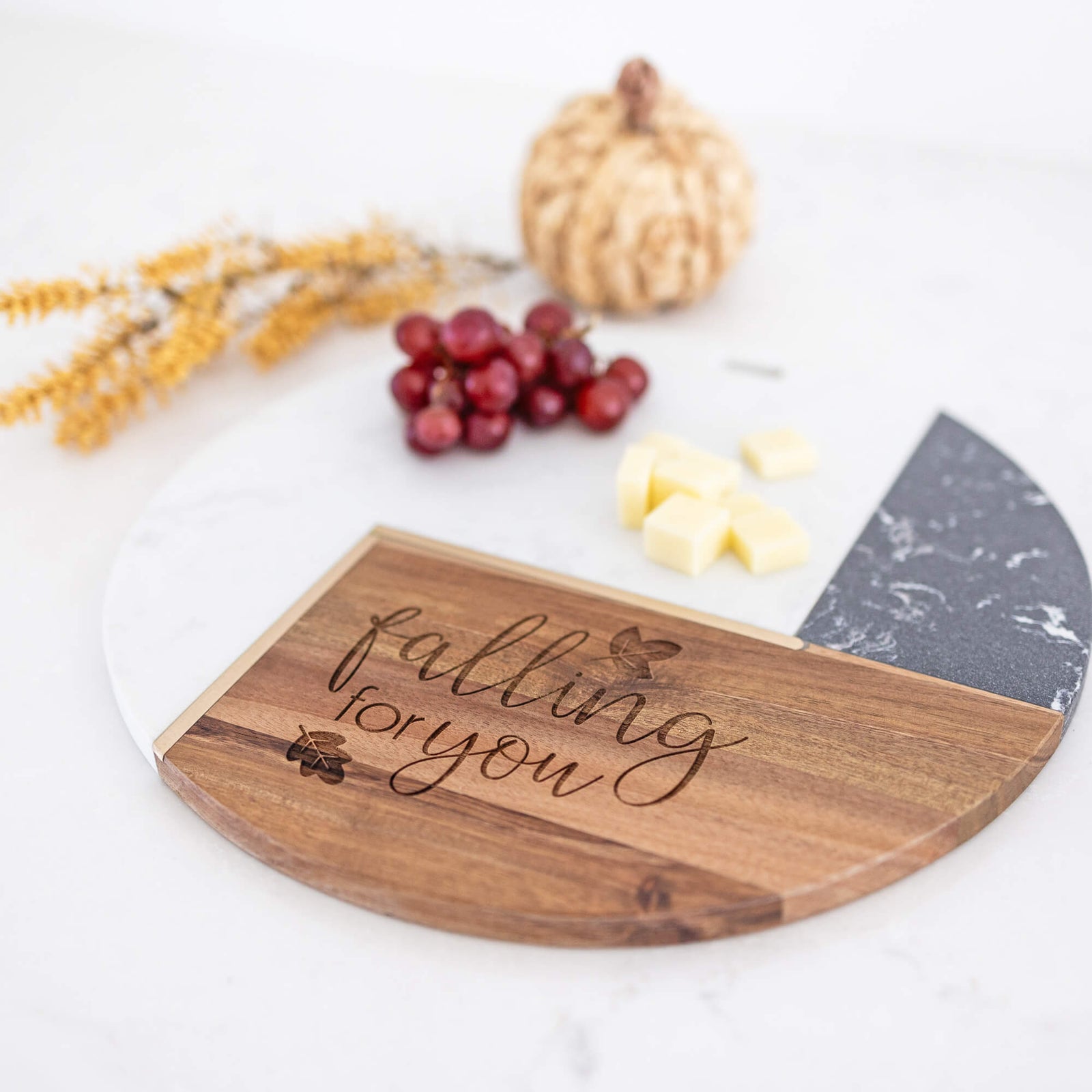 Falling For You - Round Marble & Acacia Charcuterie Board