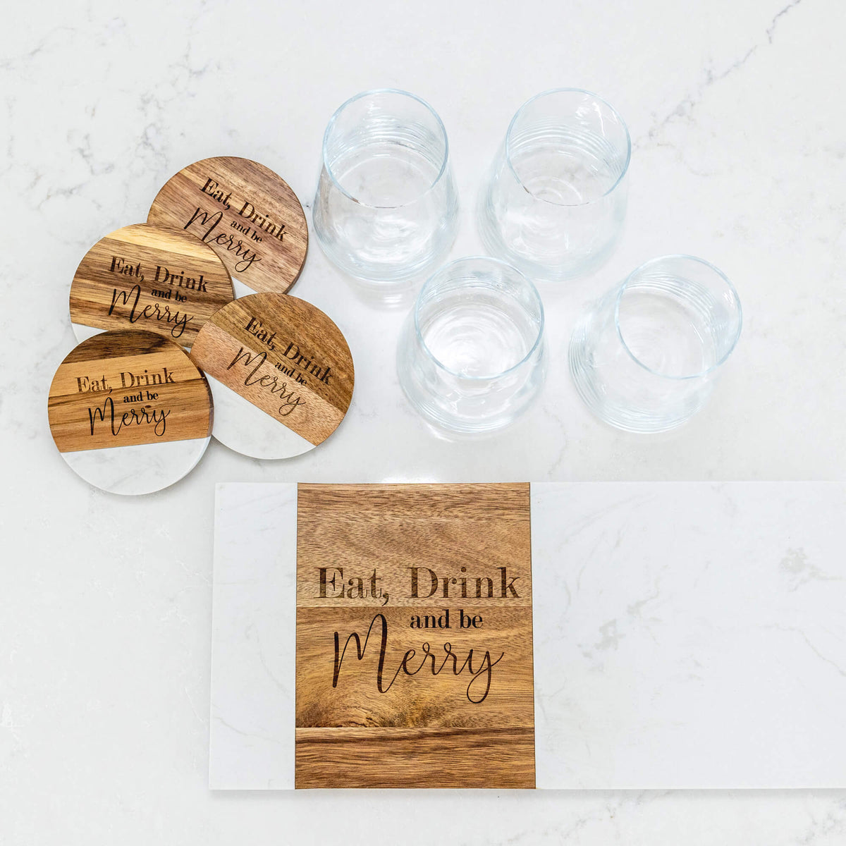 Set of 6 Cork Drink Coasters with Sayings about Wine