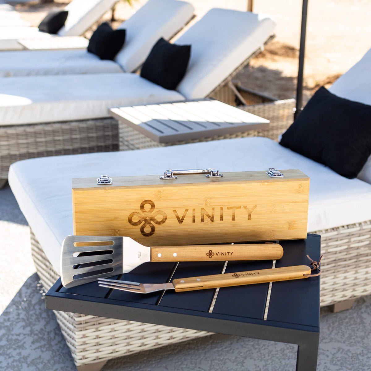 3-piece Bamboo Grilling Tool Kit with Box - Business Logo