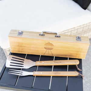 Personalized 3-piece Bamboo Grilling Tool Kit with Box
