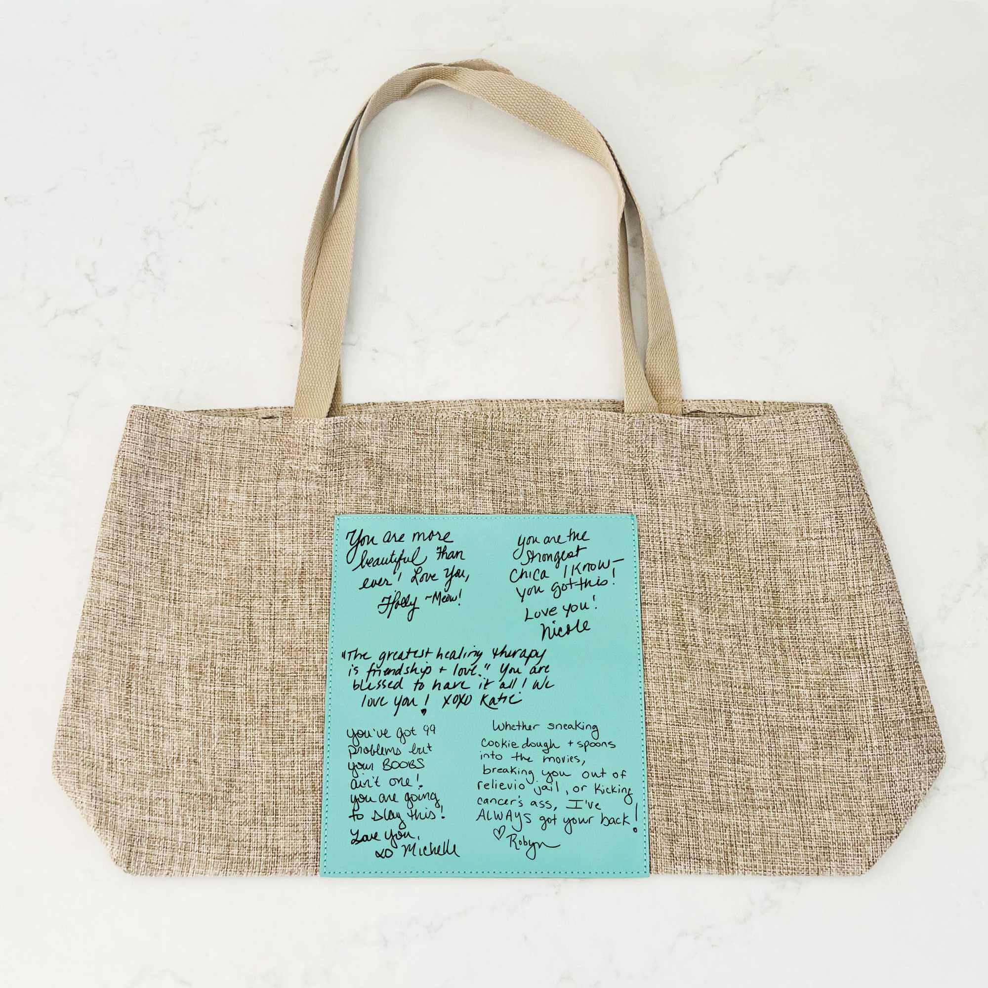 DELUXE Burlap Tote Bag Personalized with Handwritten Messages