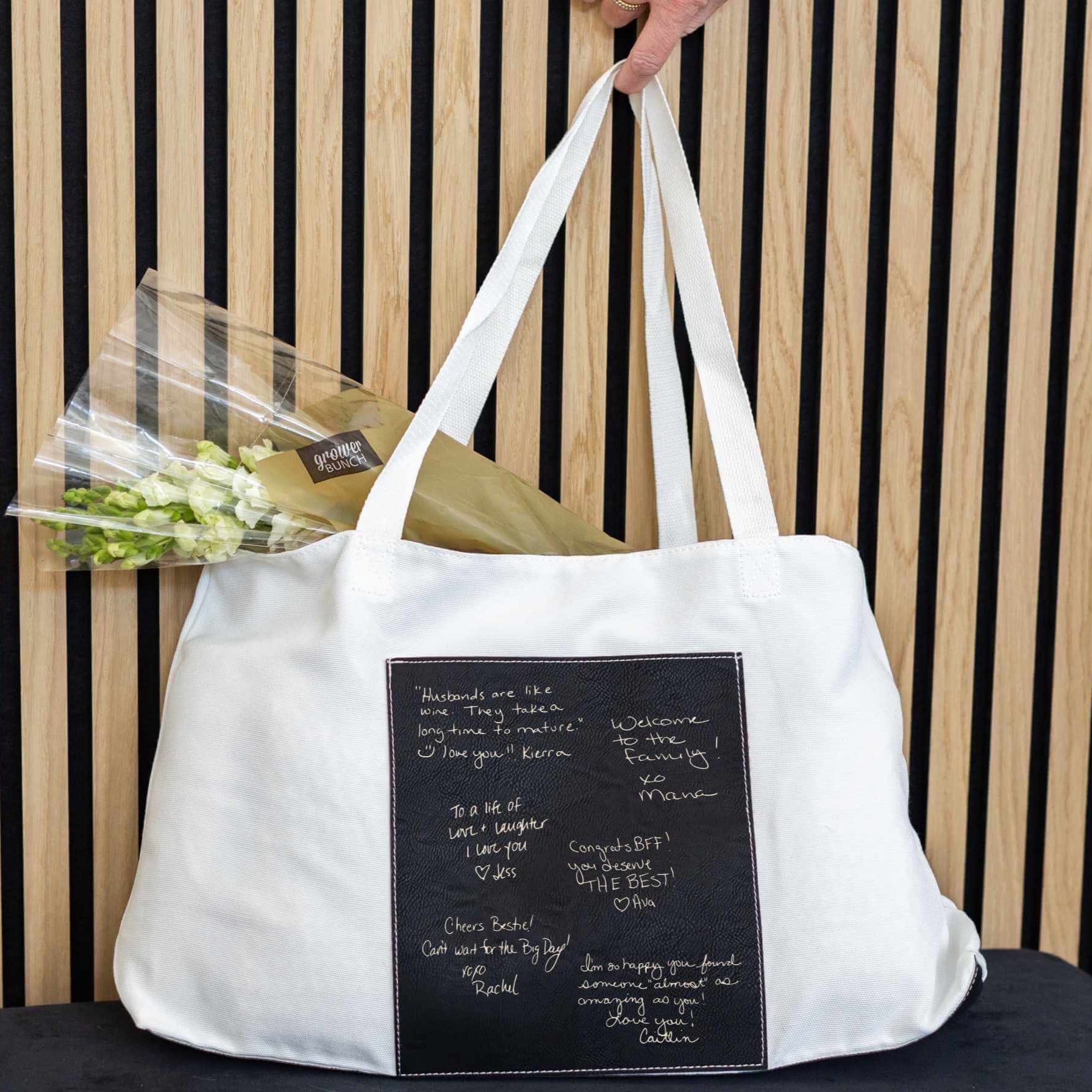 DELUXE Canvas and Leather Tote Bag Personalized with Handwritten Messages