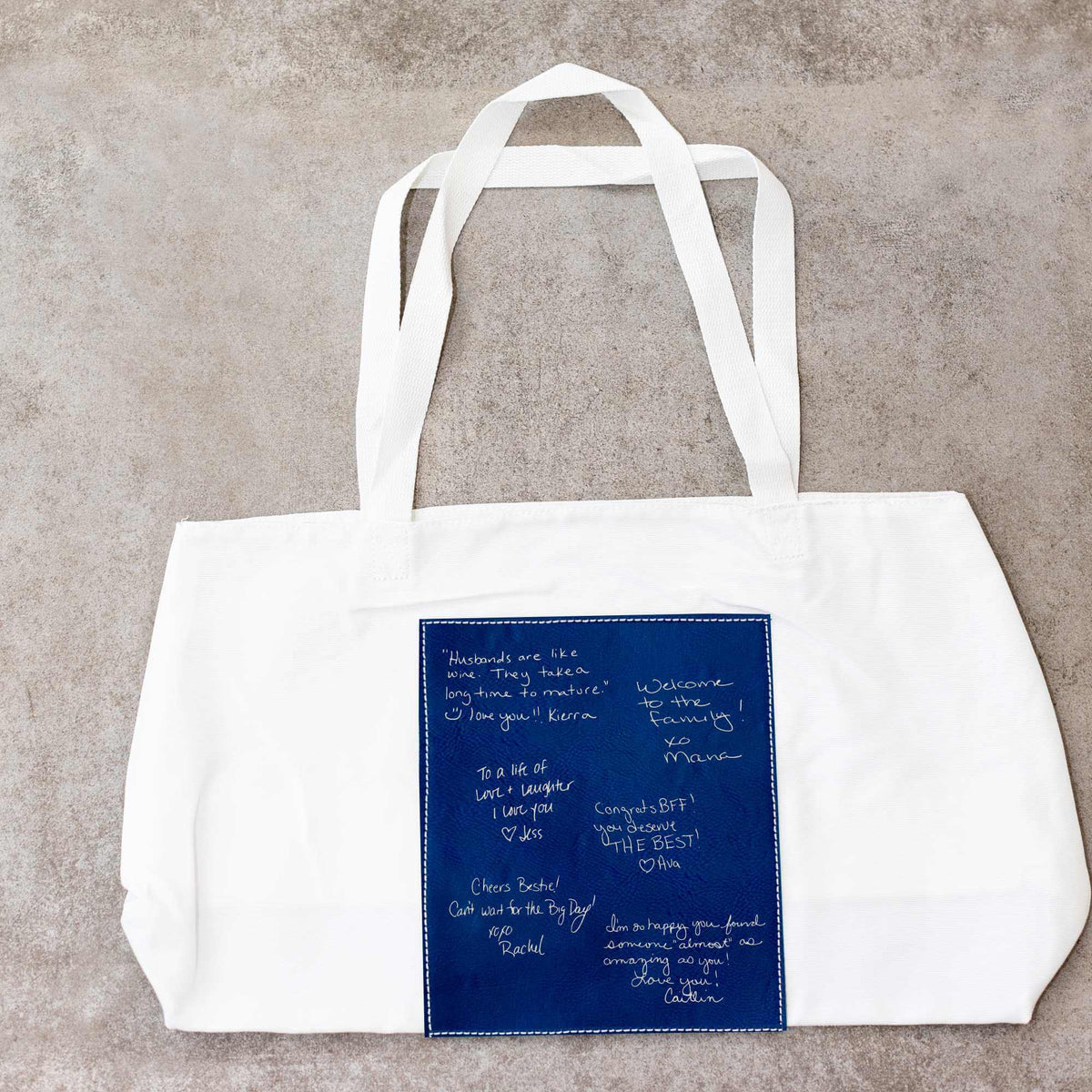 DELUXE Canvas and Leather Tote Bag Personalized with Handwritten Messages