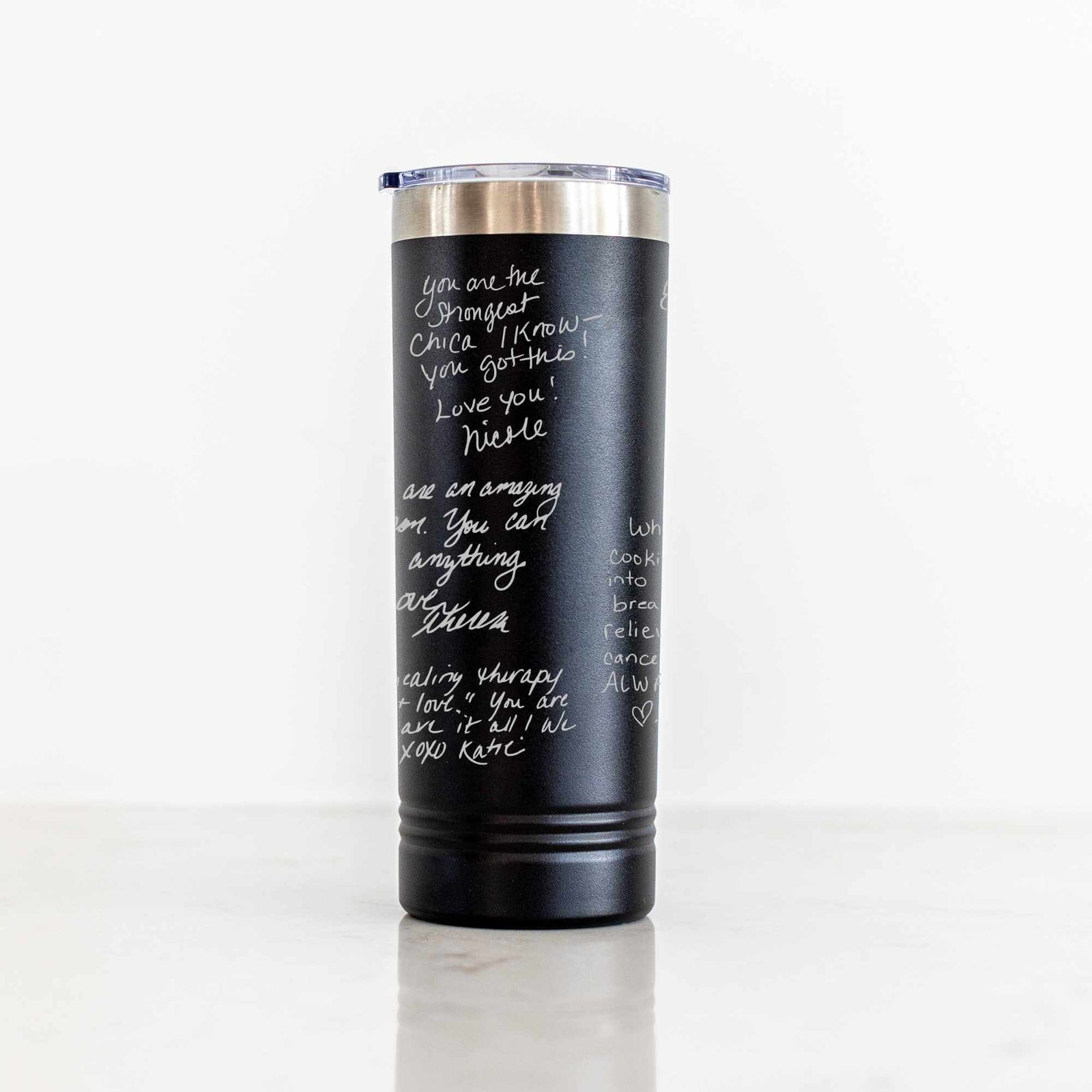 DELUXE Custom Skinny Tumbler with Engraved Handwriting - 22 oz.
