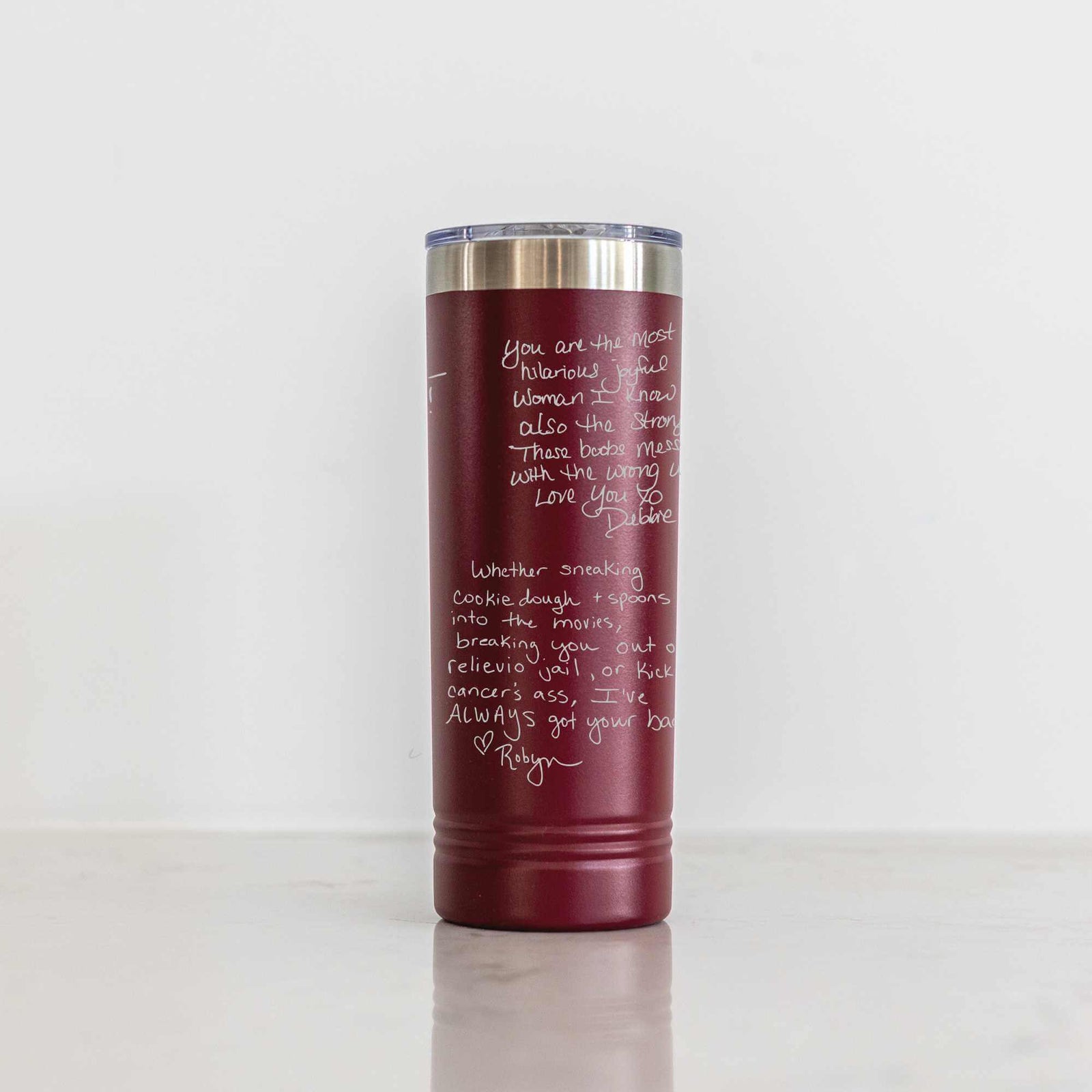 DELUXE Custom Skinny Tumbler with Engraved Handwriting - 22 oz.