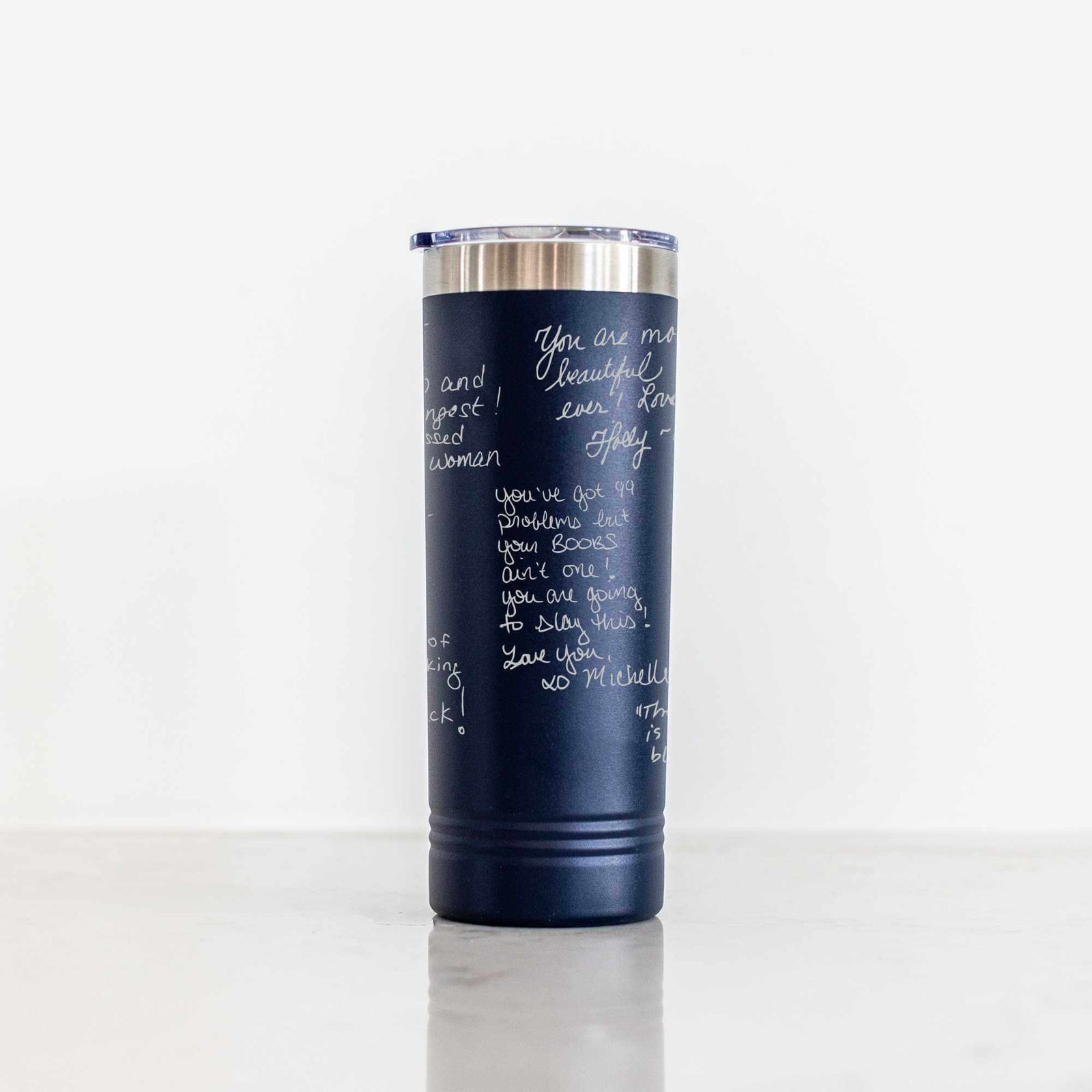 DELUXE Custom Skinny Tumbler with Engraved Handwriting - 22 oz.
