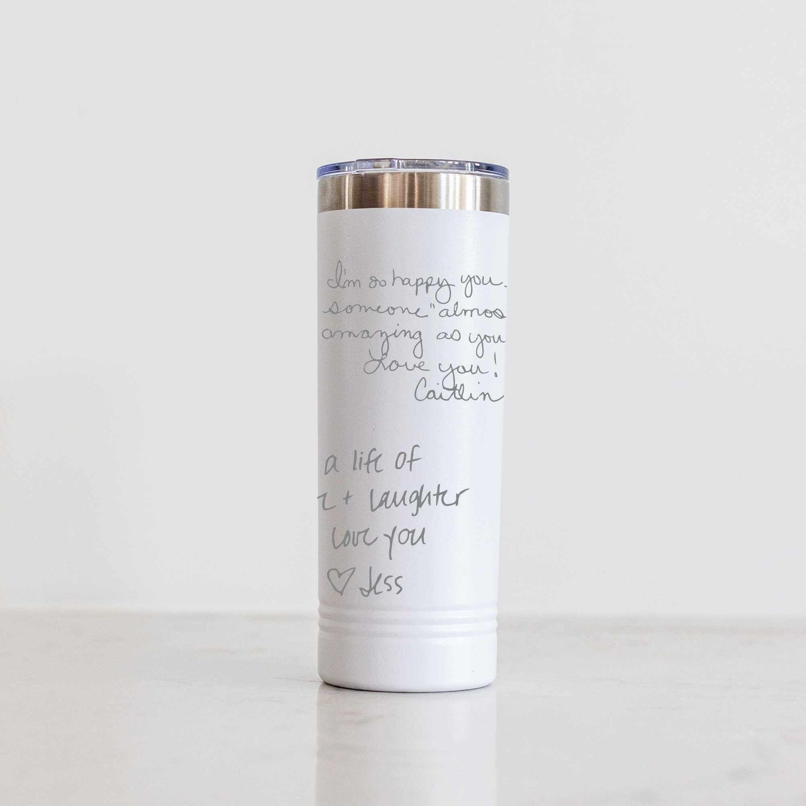 DELUXE Custom Skinny Tumbler with Engraved Handwriting - 22 oz.