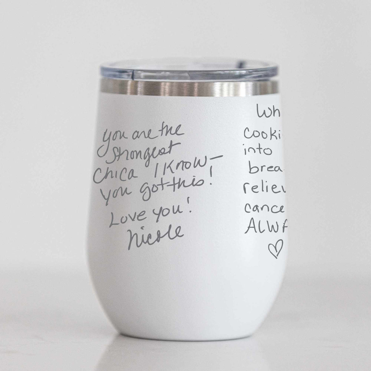 DELUXE Custom Wine Tumbler with Engraved Handwriting - 12 oz.