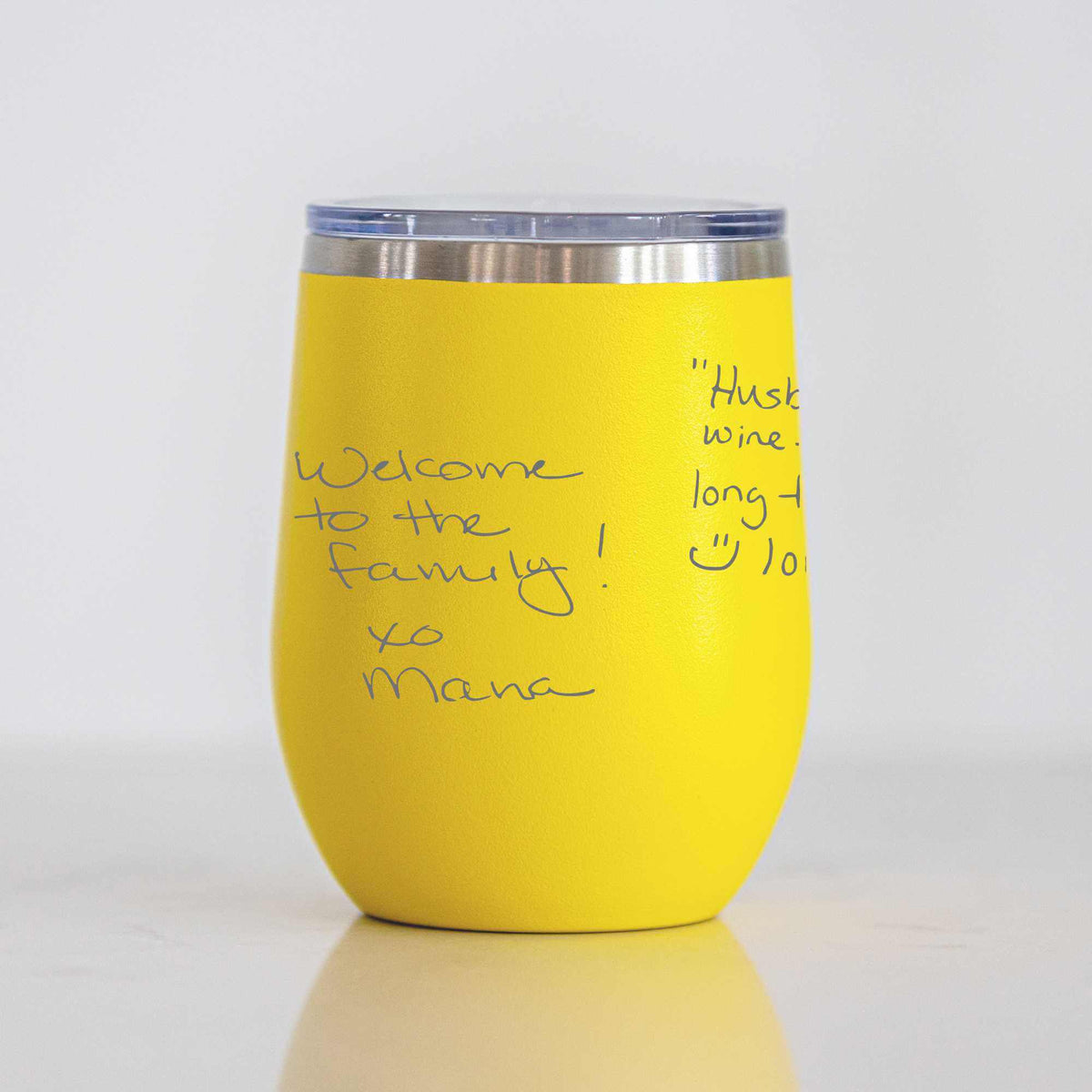 DELUXE Custom Wine Tumbler with Engraved Handwriting - 12 oz.