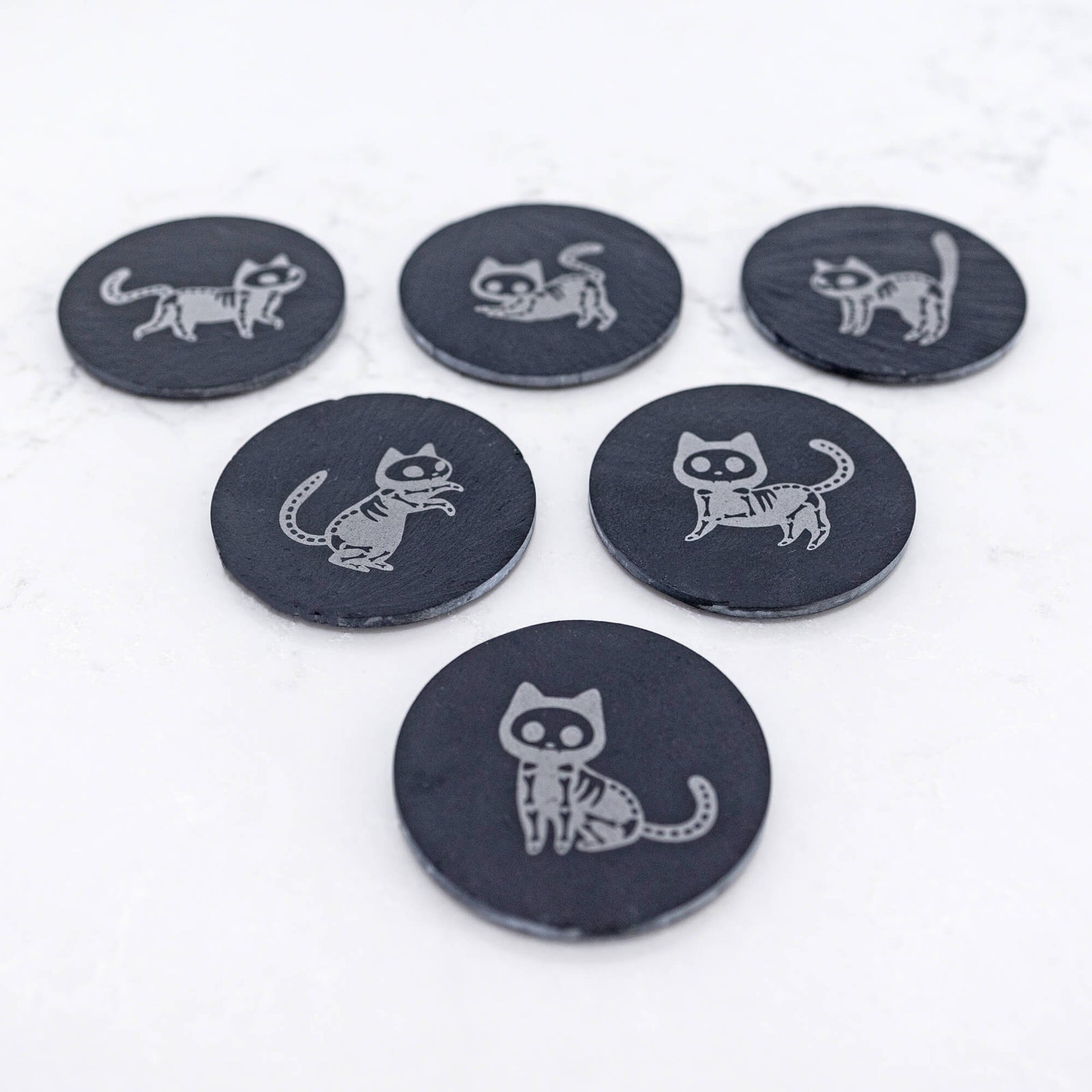 Halloween Cat Skeleton Coasters - Set of 6