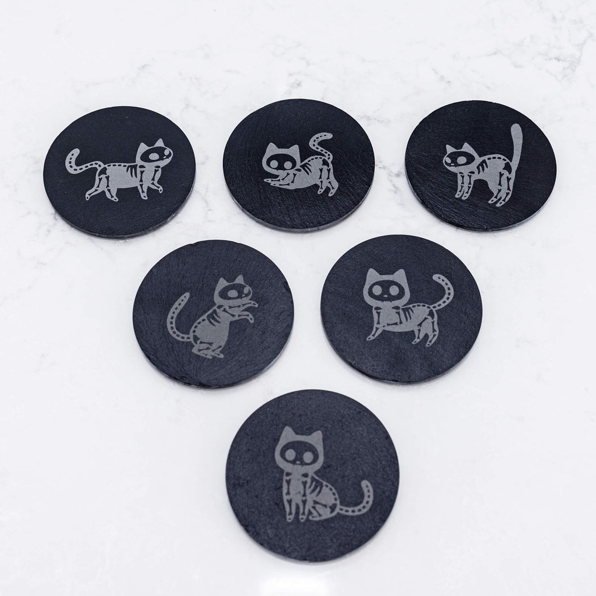 Skeleton Cat - Slate Charcuterie Board & Coaster Set
