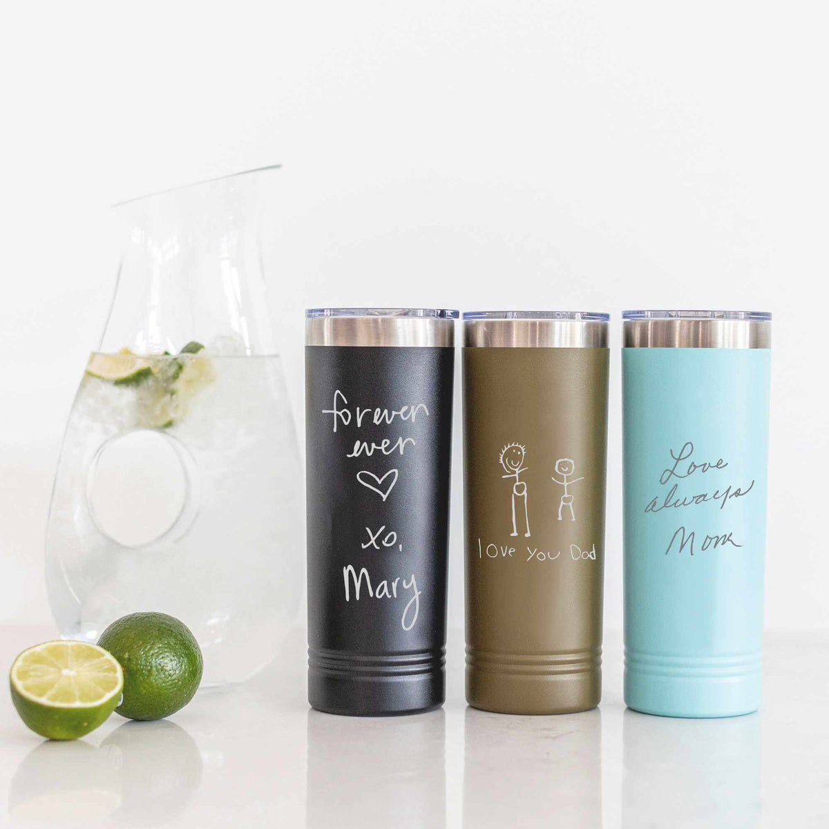 Custom Skinny Tumbler with Engraved Handwriting - 22 oz.