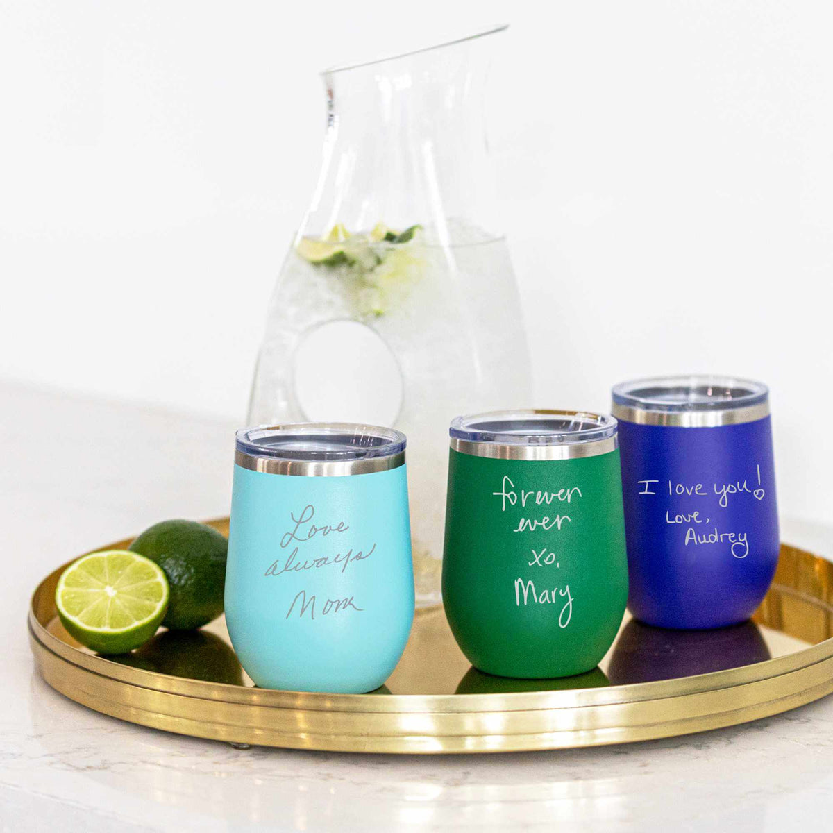 Custom Wine Tumbler with Engraved Handwriting - 12 oz.