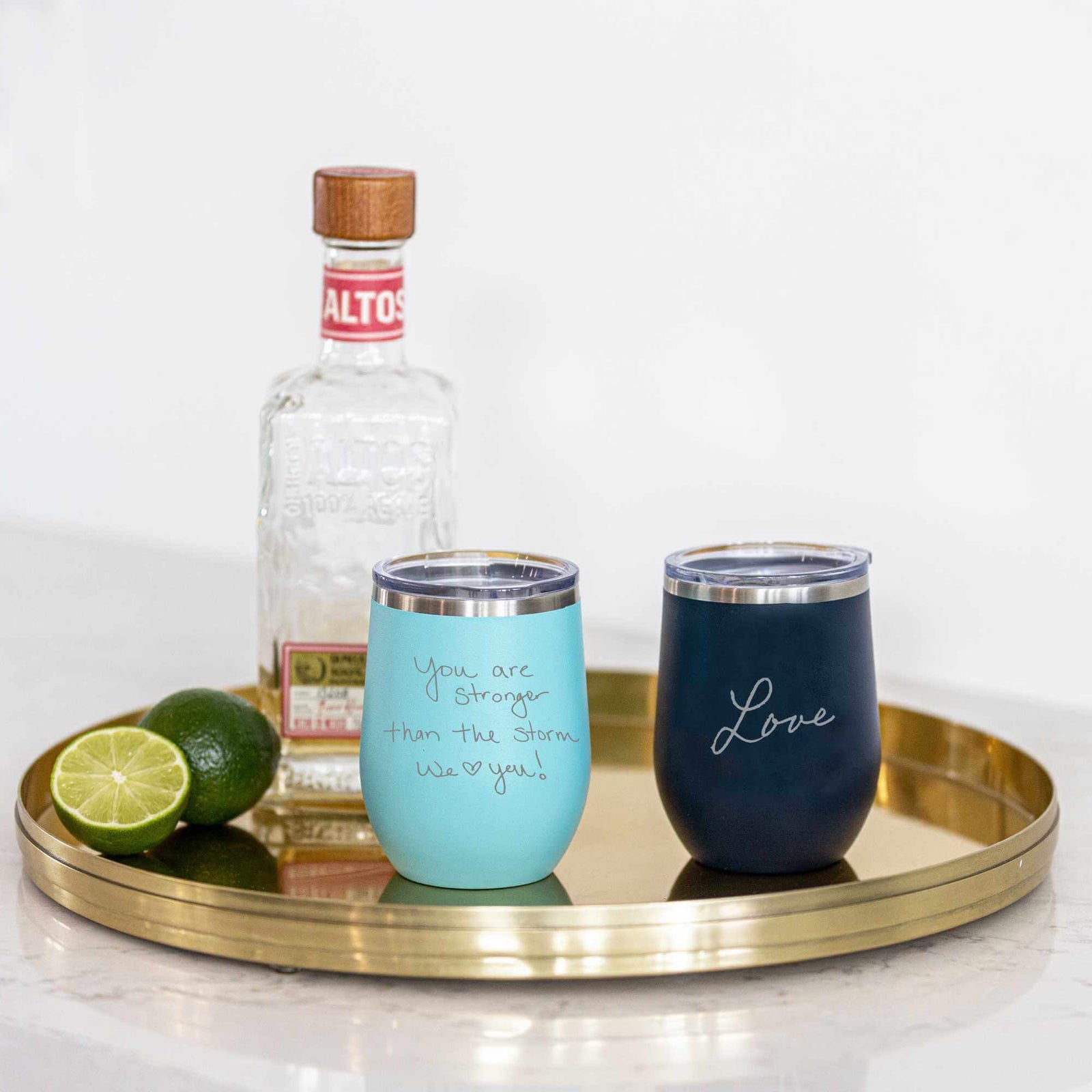 Custom Wine Tumbler with Engraved Handwriting - 12 oz.