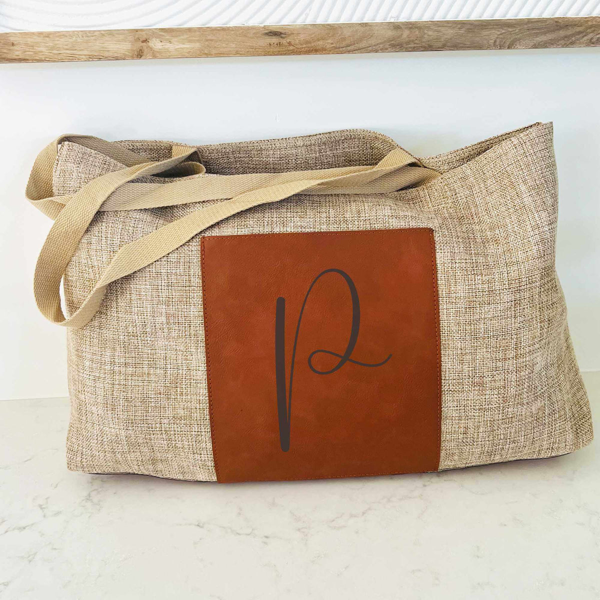 Personalized Burlap Tote Bag with Initial