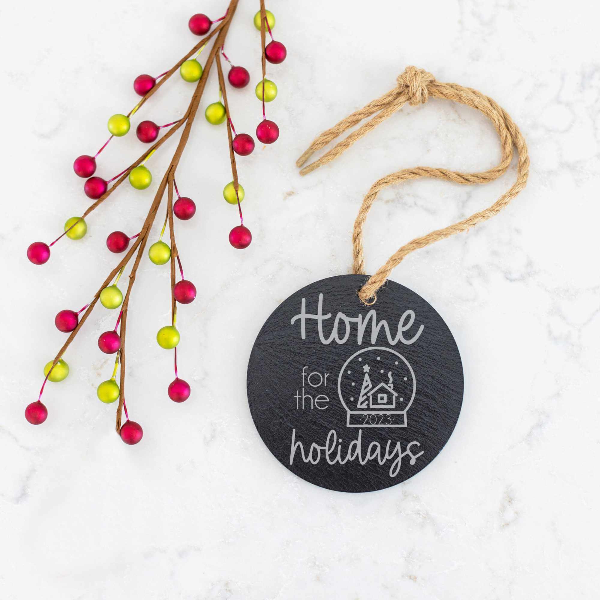 Home for the Holidays - Slate Tree Ornament with Year