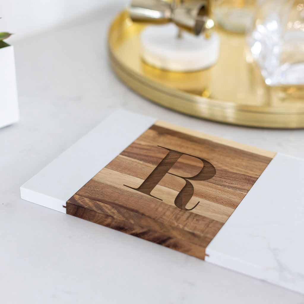 Deluxe Marble & Acacia Board & Coasters - Client Gift Set