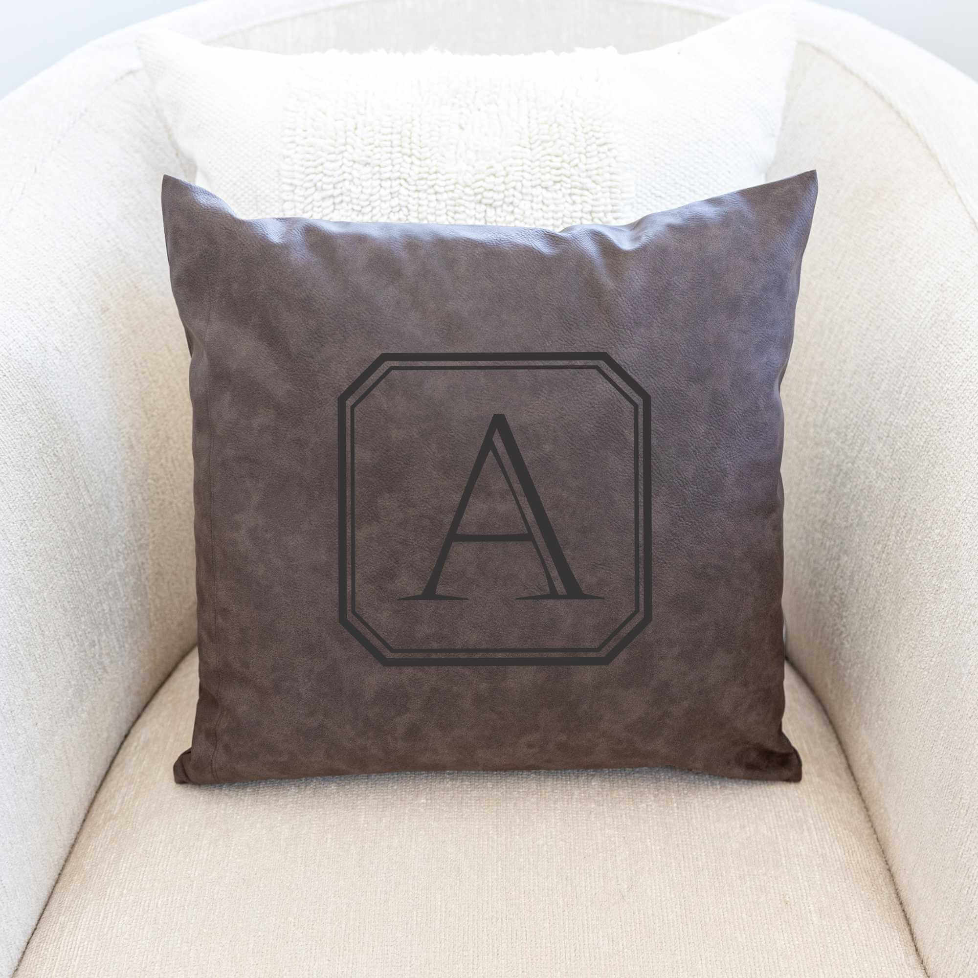 Classic Vegan Leather Pillow Cover with Initial