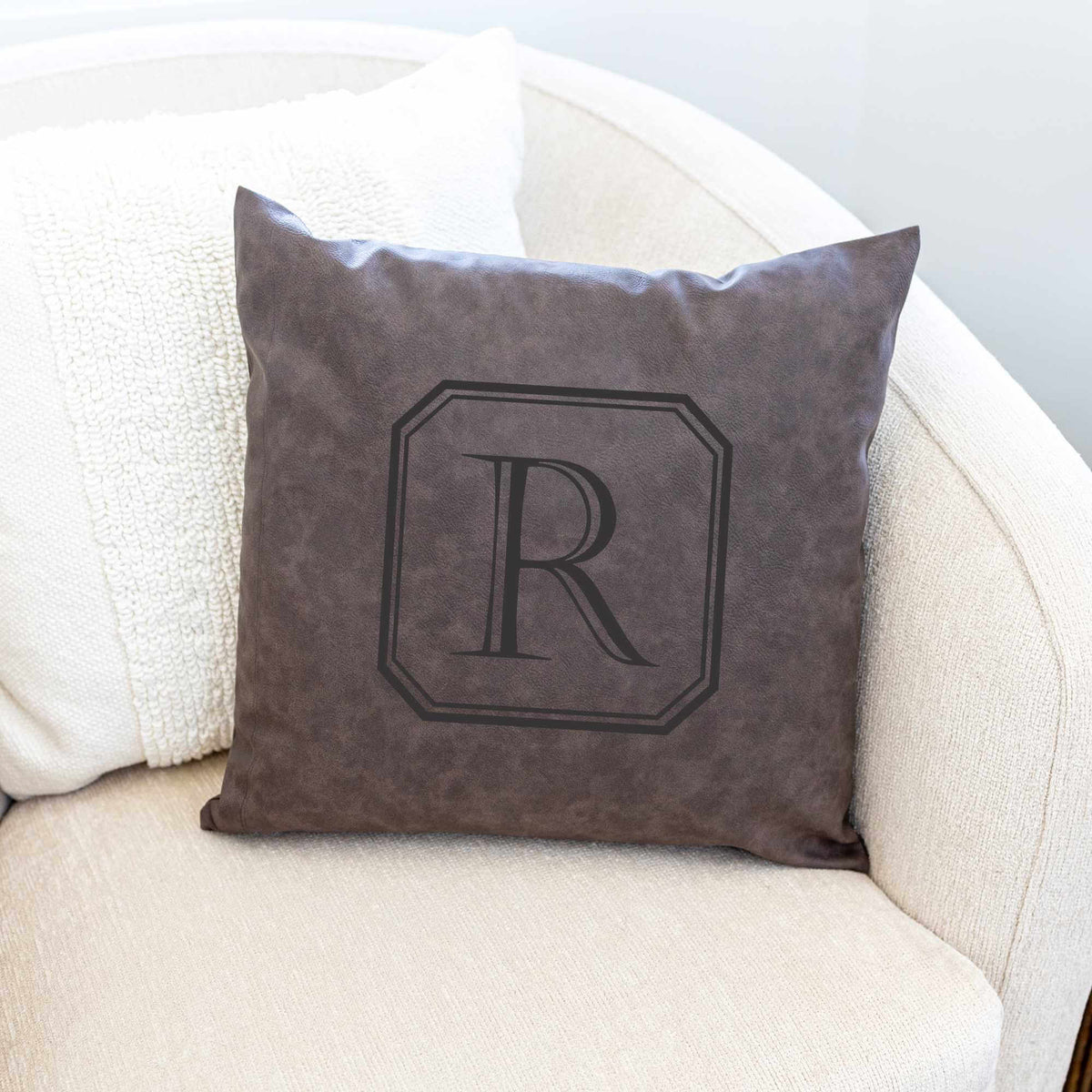 Classic Vegan Leather Pillow Cover with Initial