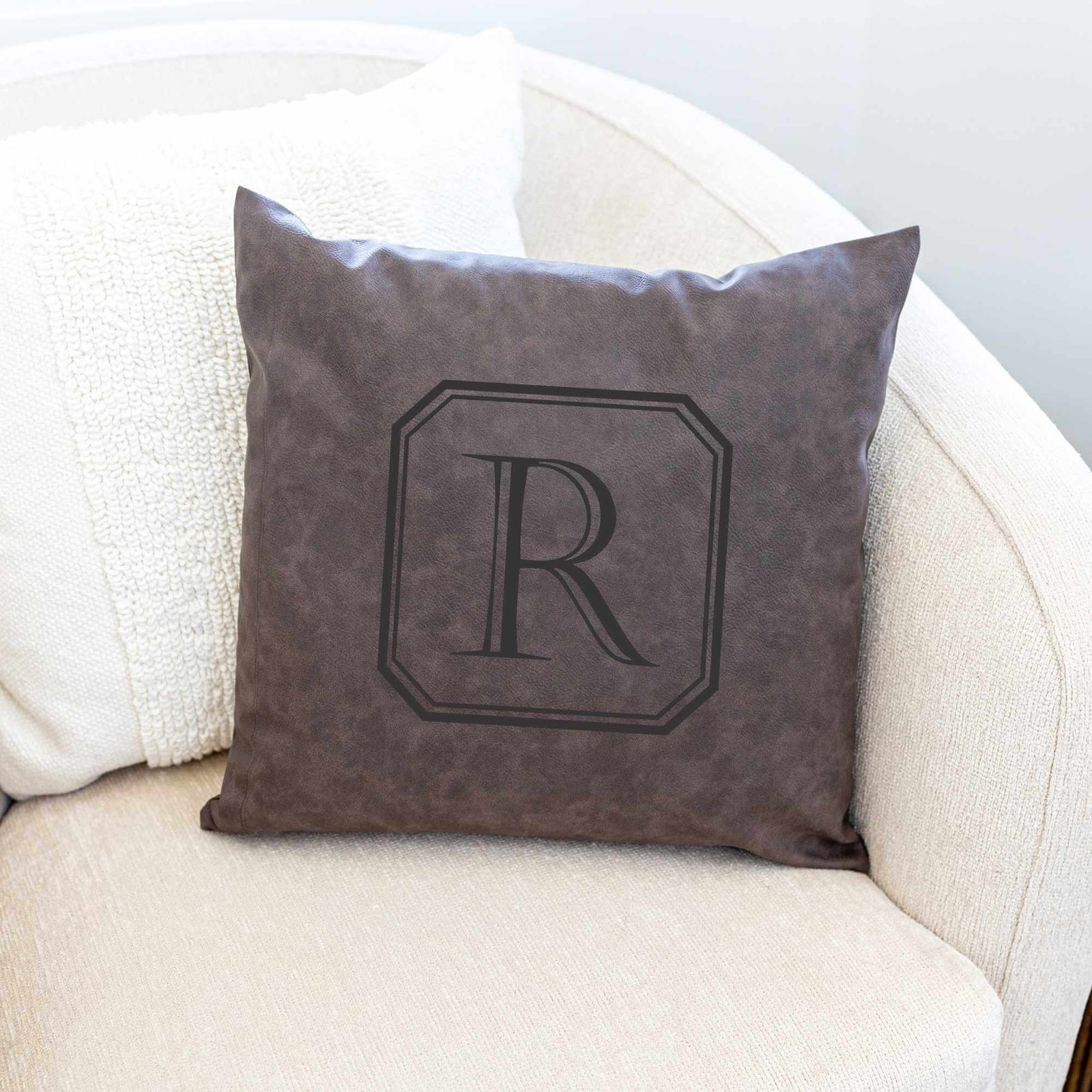 Classic Vegan Leather Pillow Cover with Initial