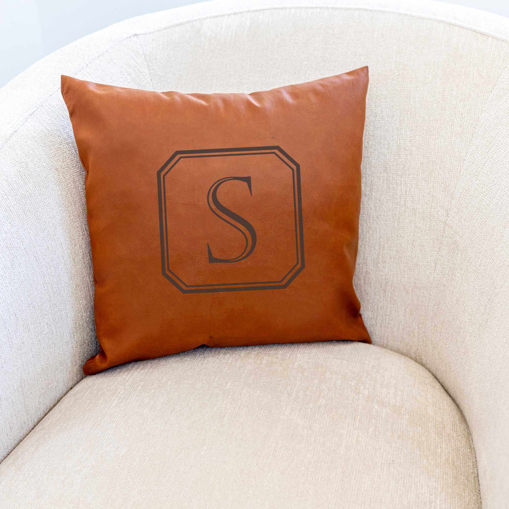 Classic Vegan Leather Pillow Cover with Initial