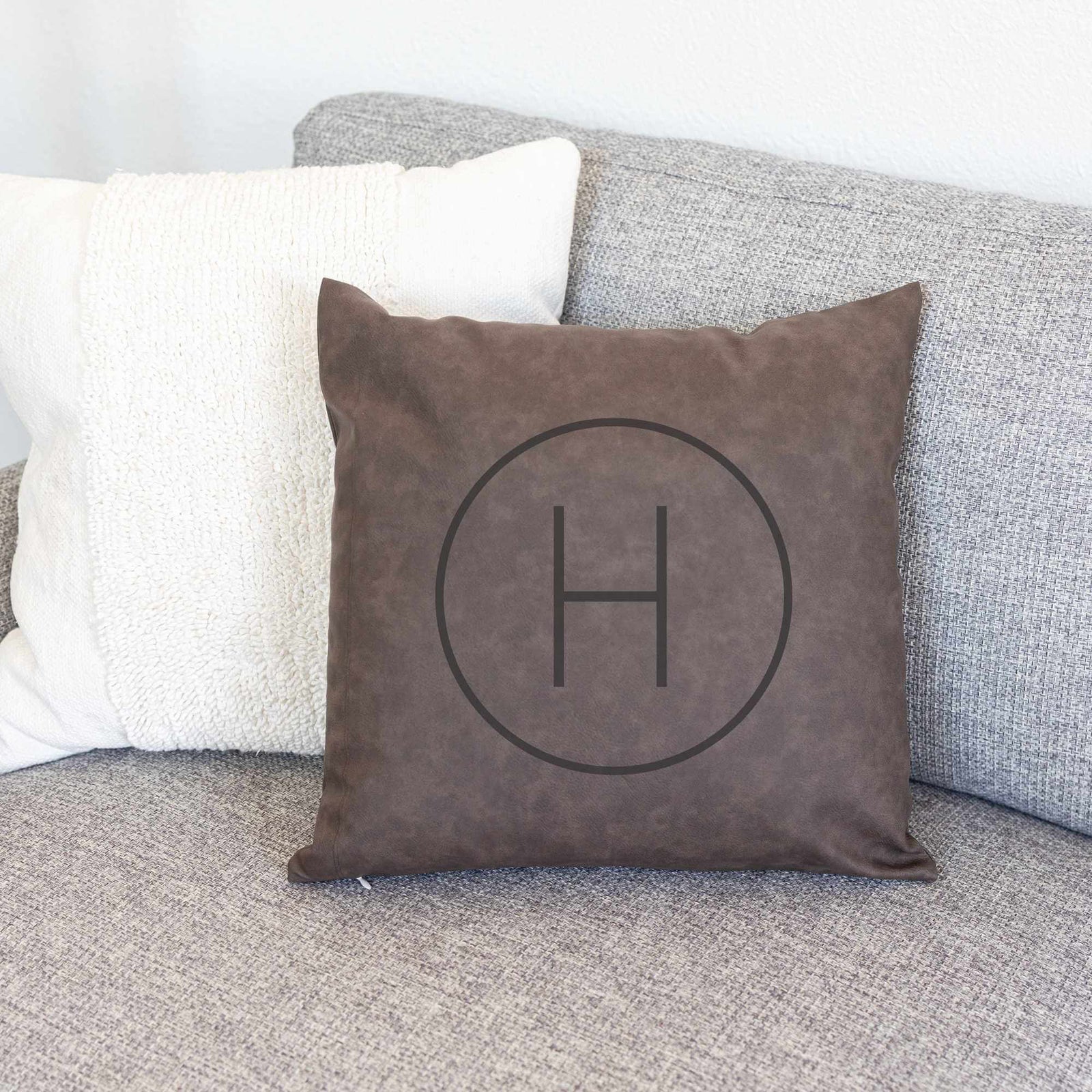 Modern Vegan Leather Pillow Cover with Initial