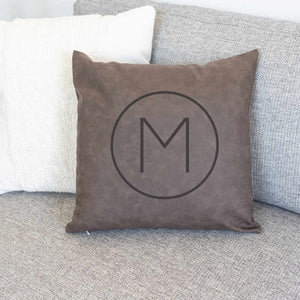 Modern Vegan Leather Pillow Cover with Initial