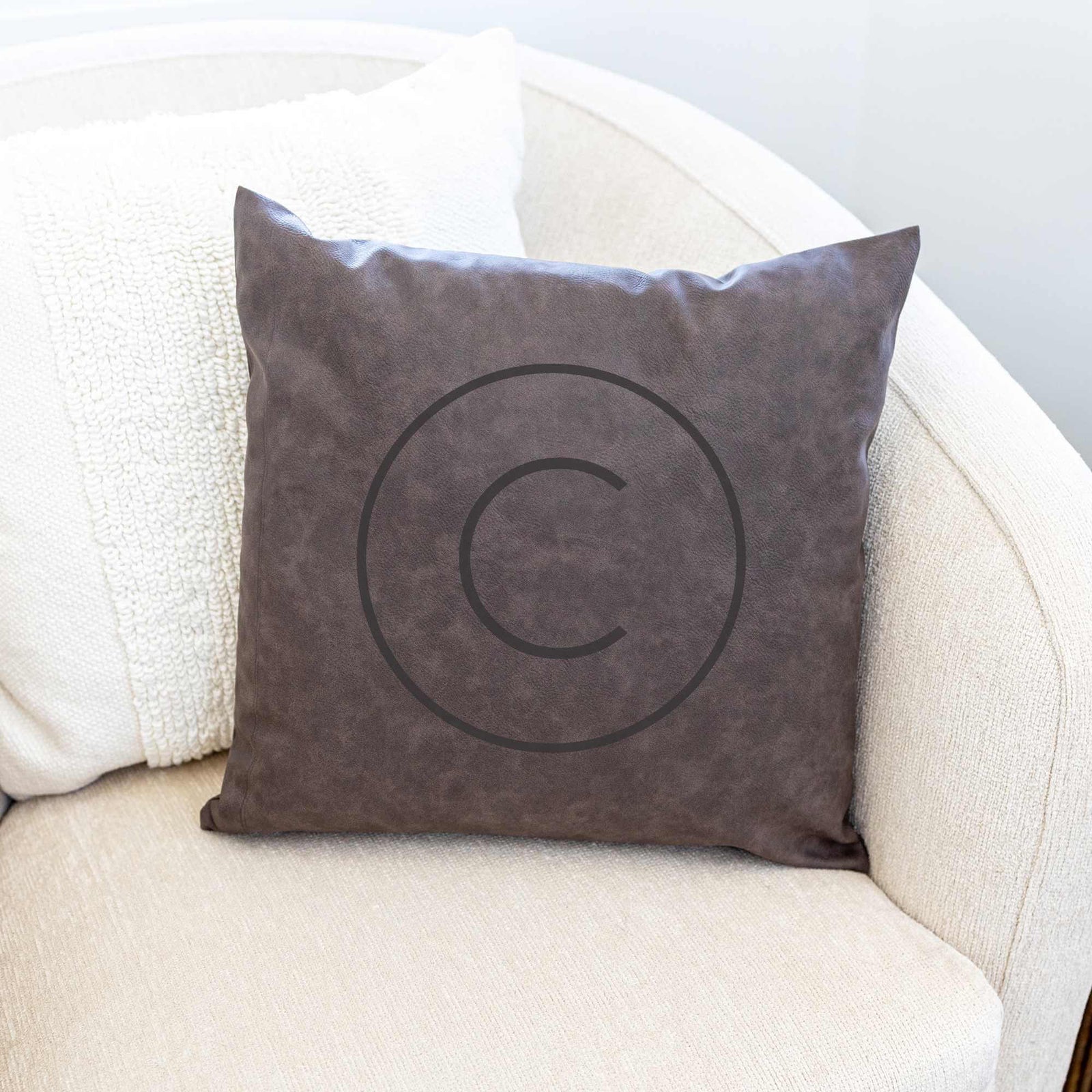 Modern Vegan Leather Pillow Cover with Initial