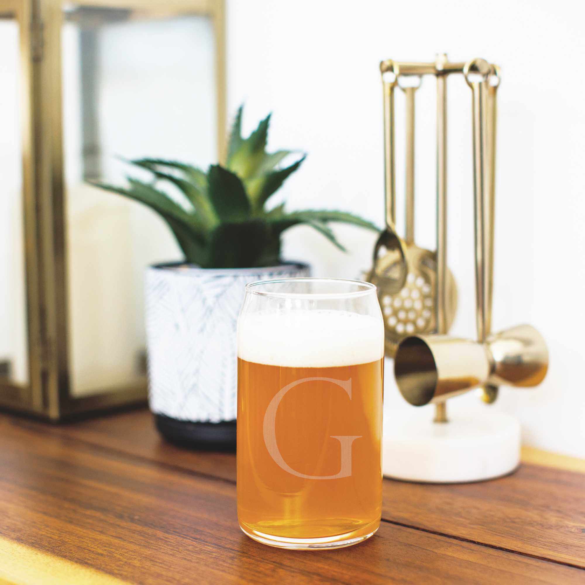 Beer Can Glass with Initial