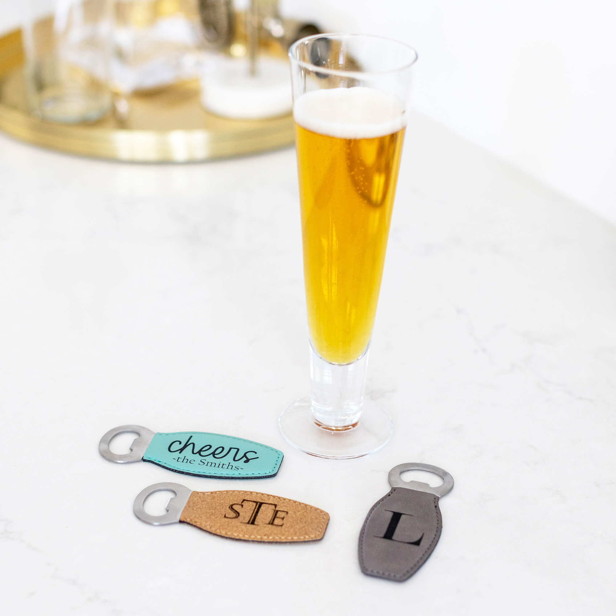 Personalized Vegan Leather Bottle Opener with Magnet