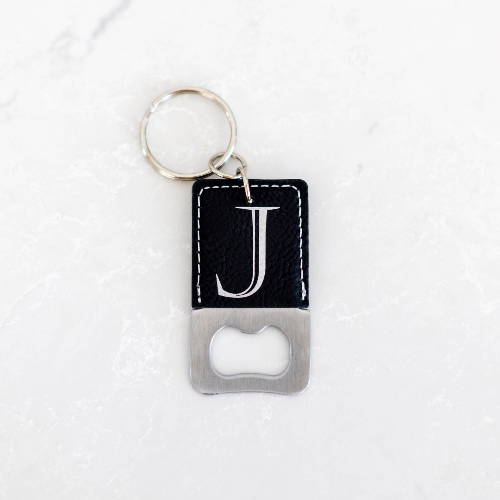 Vegan Leather Bottle Opener Keychain with Initial