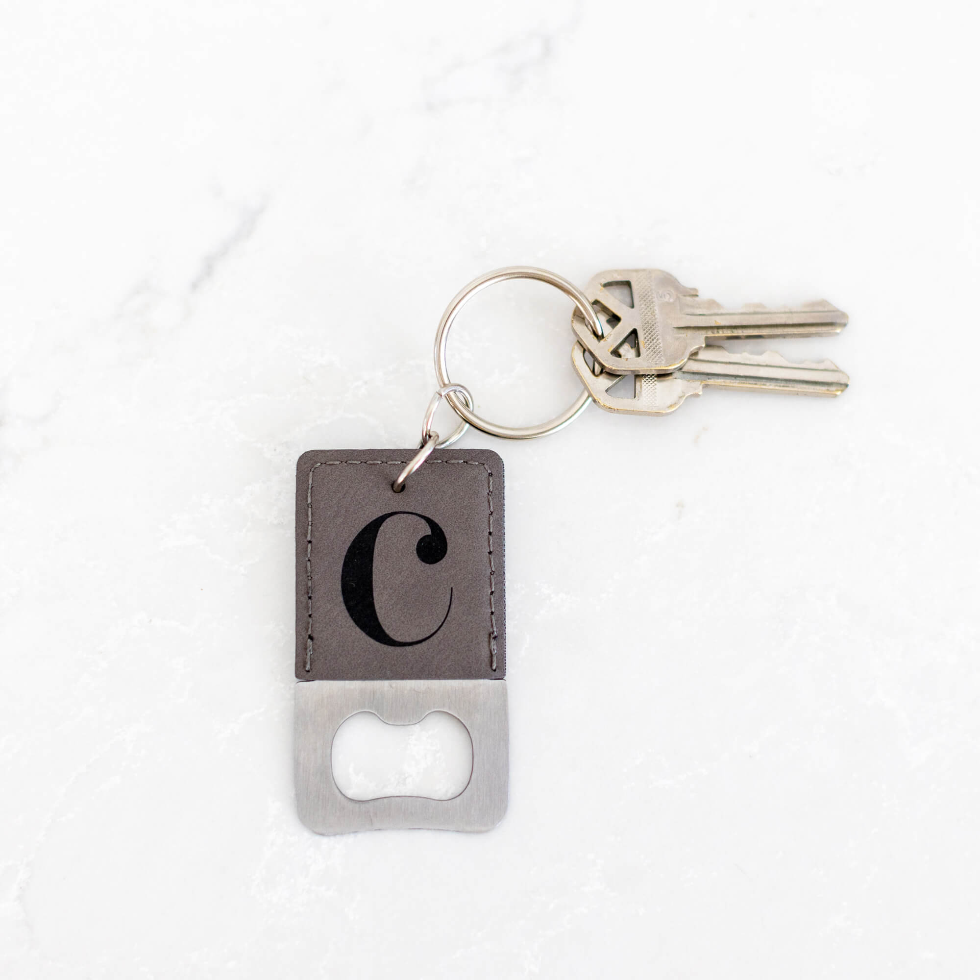 Vegan Leather Bottle Opener Keychain with Initial