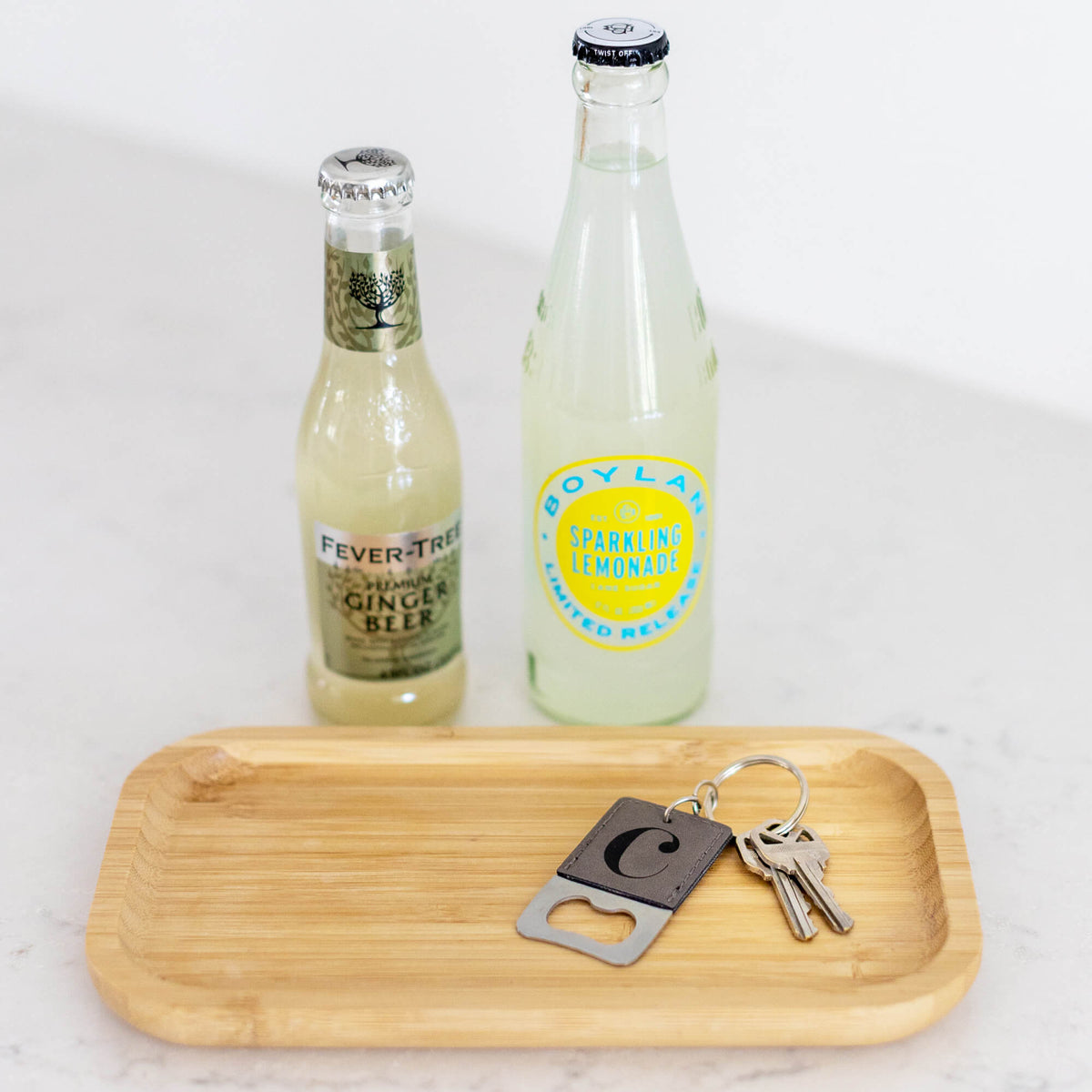 Vegan Leather Bottle Opener Keychain with Initial