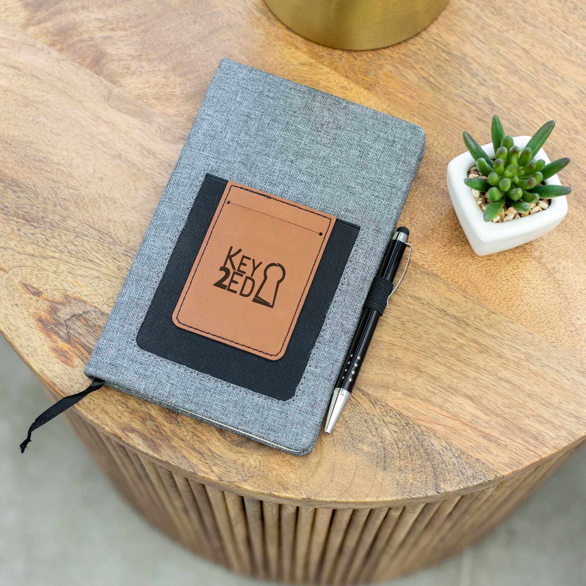 Journal with Phone and Card Pockets and Pen - Business Logo