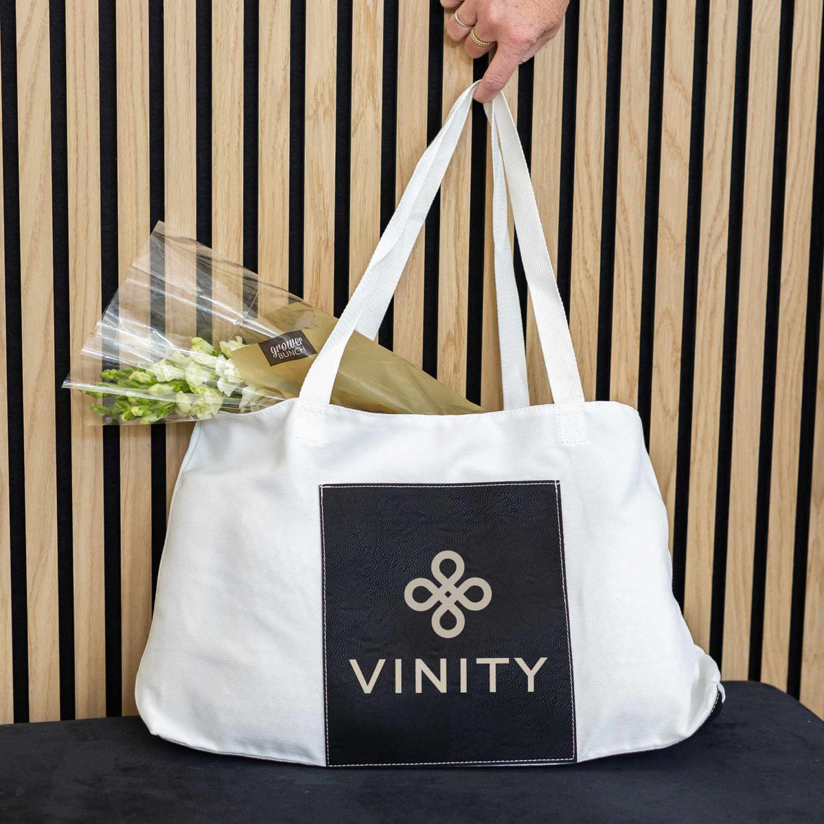 Vegan Leather and Canvas Tote Bag with Business Logo