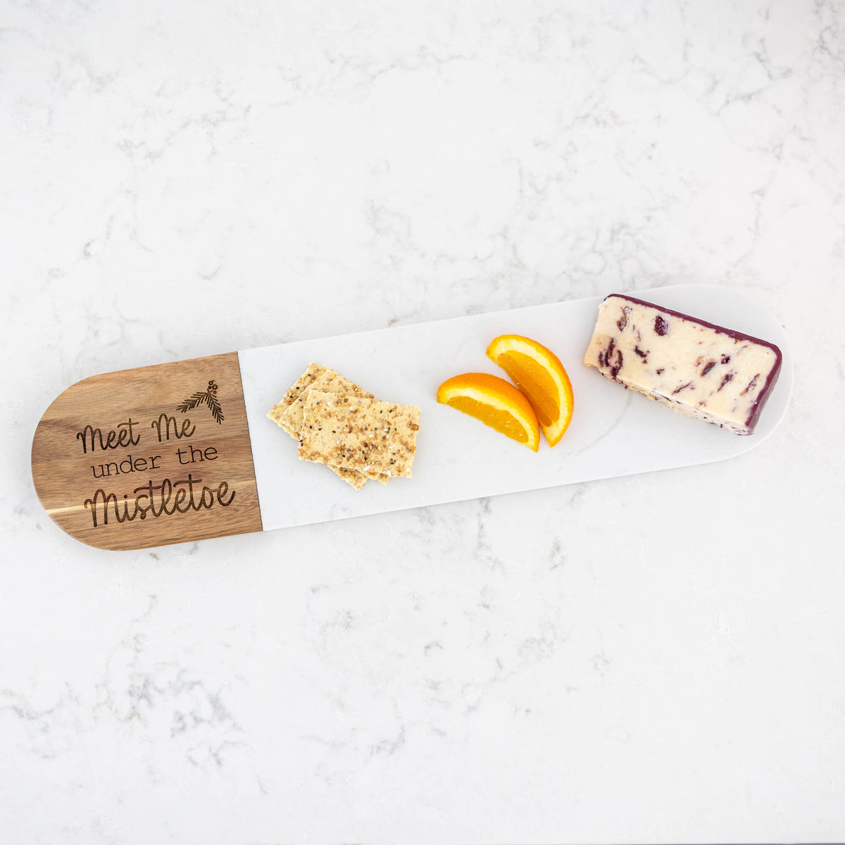 Meet Me Under the Mistletoe - Marble & Acacia Oval Charcuterie Board
