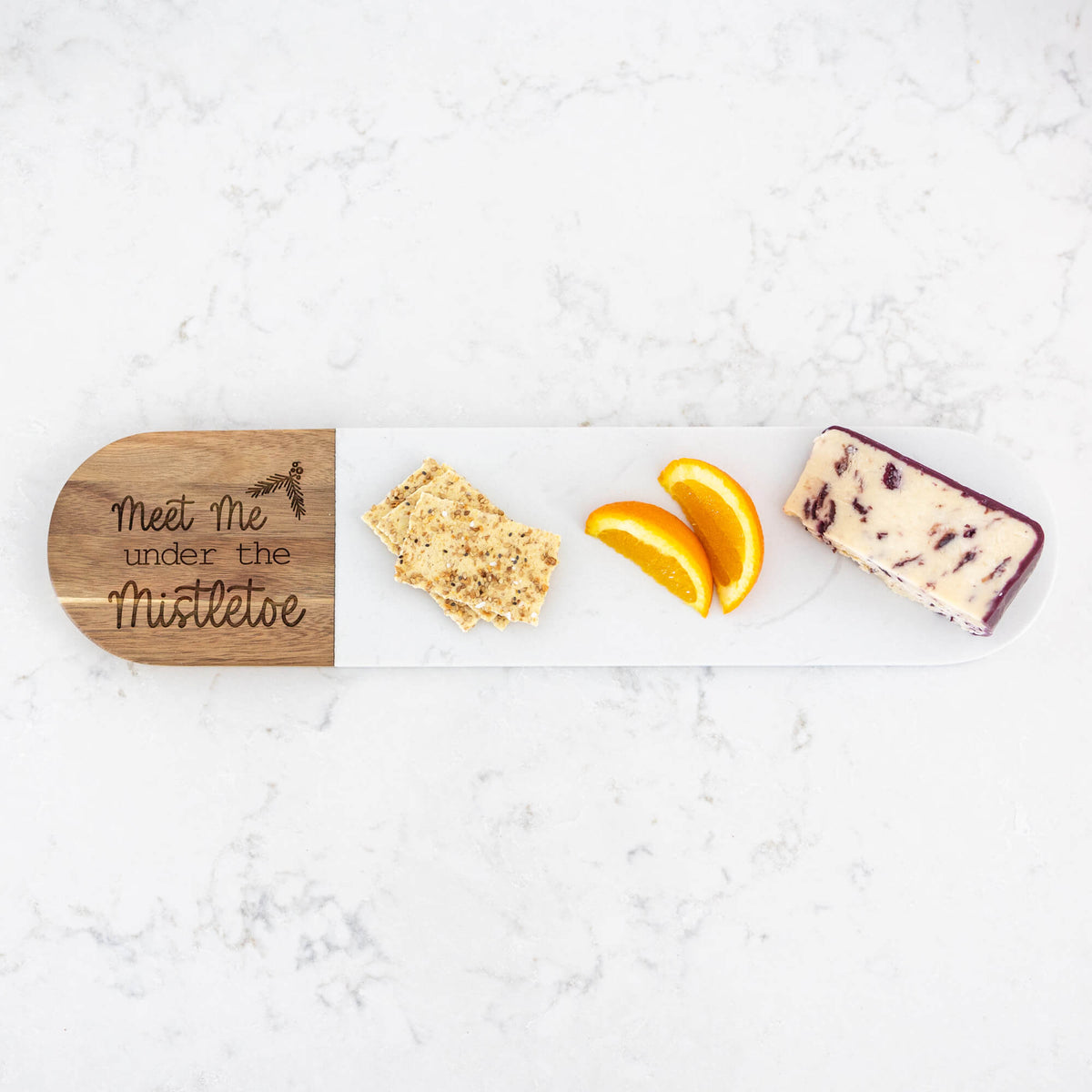 Meet Me Under the Mistletoe - Marble & Acacia Oval Charcuterie Board