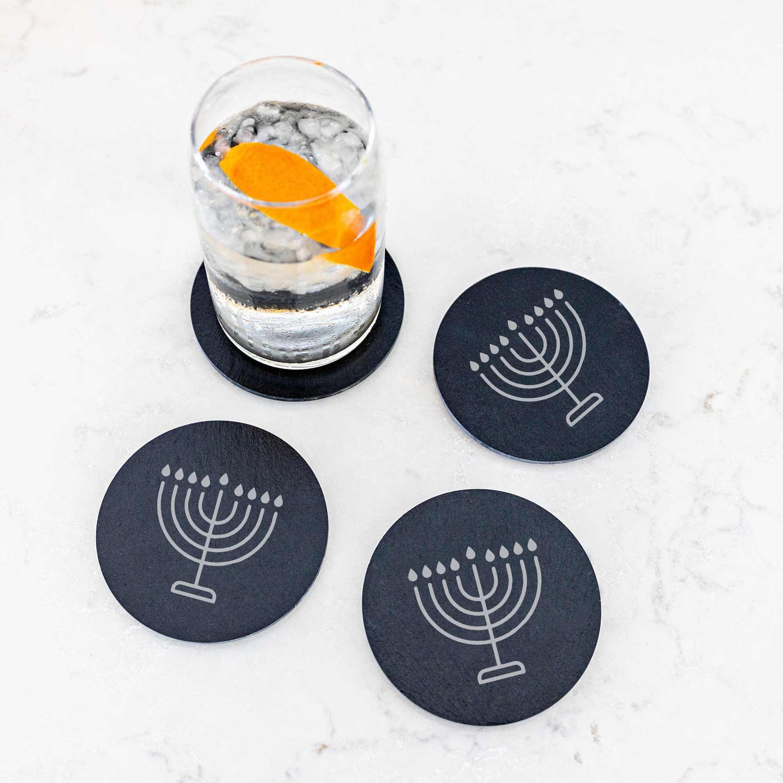 Menorah - Round Slate Coasters - Set of 4
