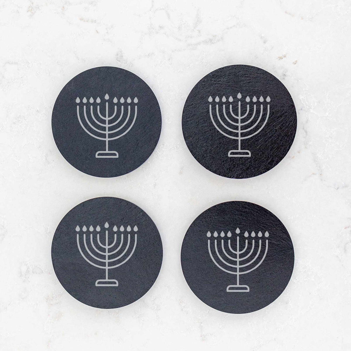 Menorah - Round Slate Coasters - Set of 4