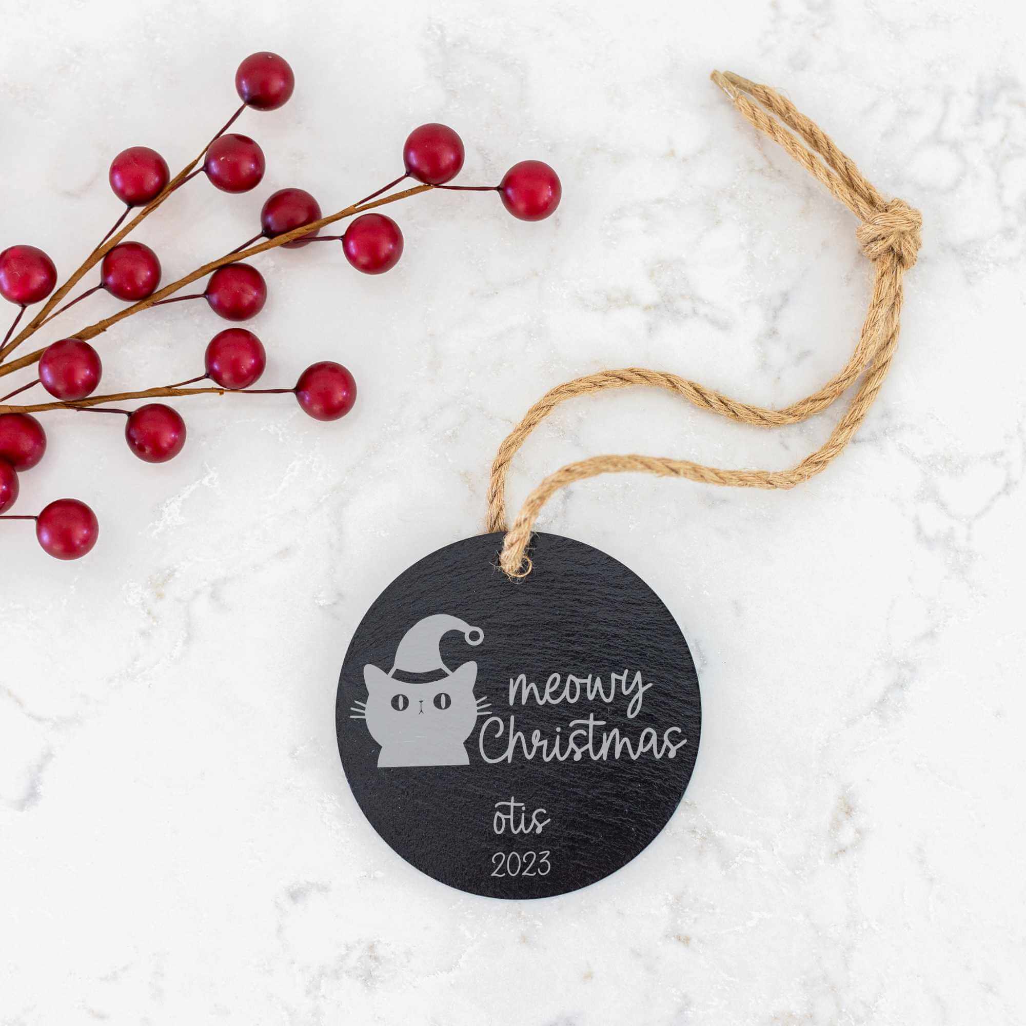 Meowy Christmas - Tree Ornament with Cat's Name & Year