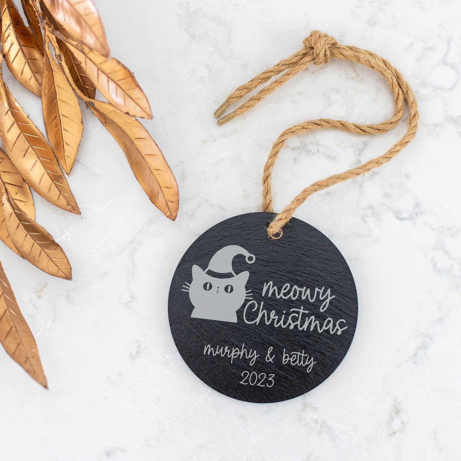 Meowy Christmas - Tree Ornament with Cat's Name & Year