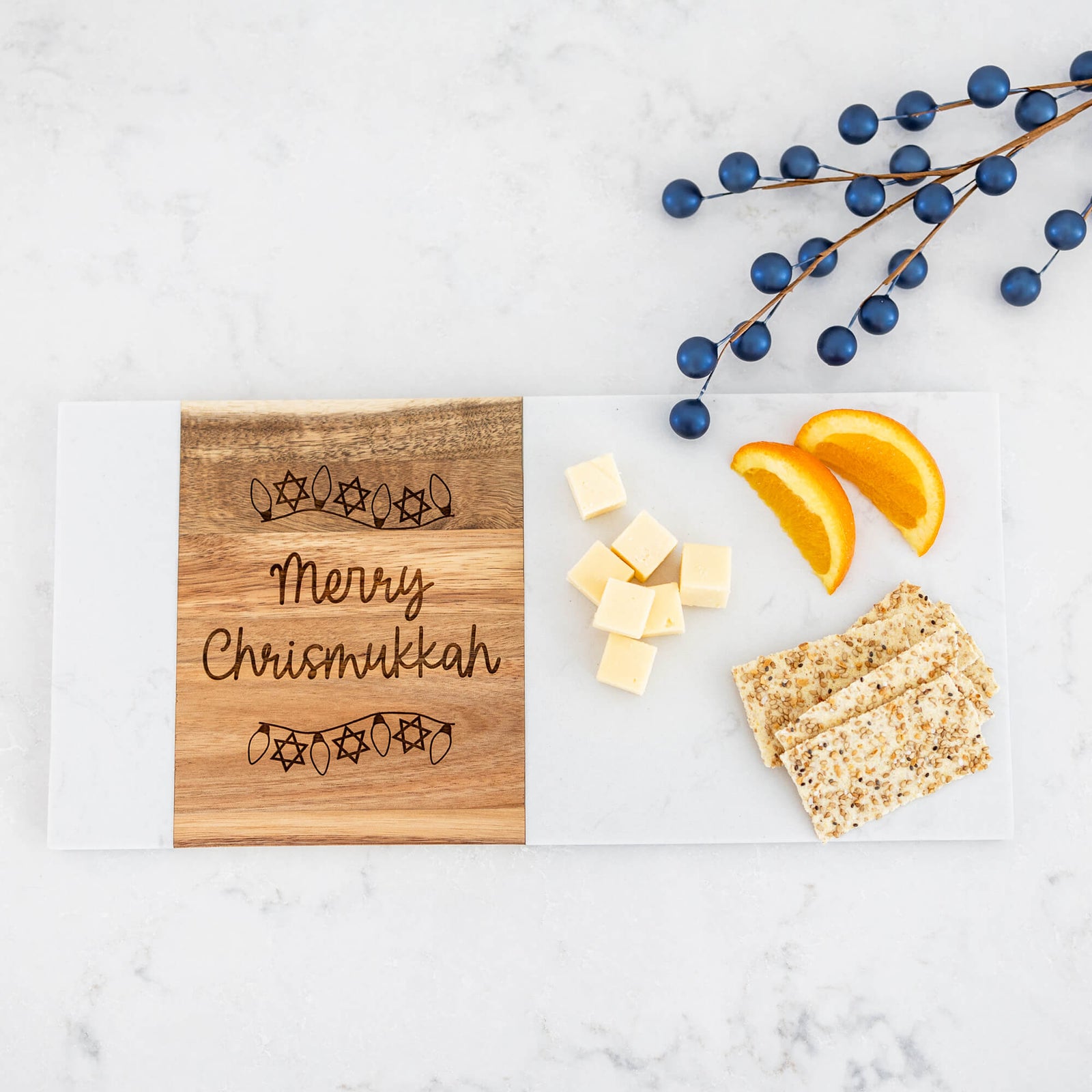 MERRY CHRISMUKKAH Charcuterie Board - 7x15 inches