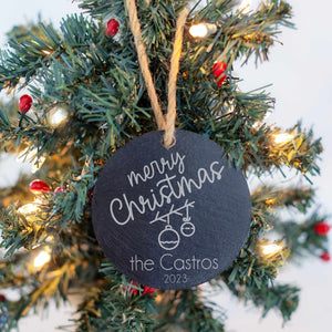 Merry Christmas - Custom Slate Tree Ornament for Family