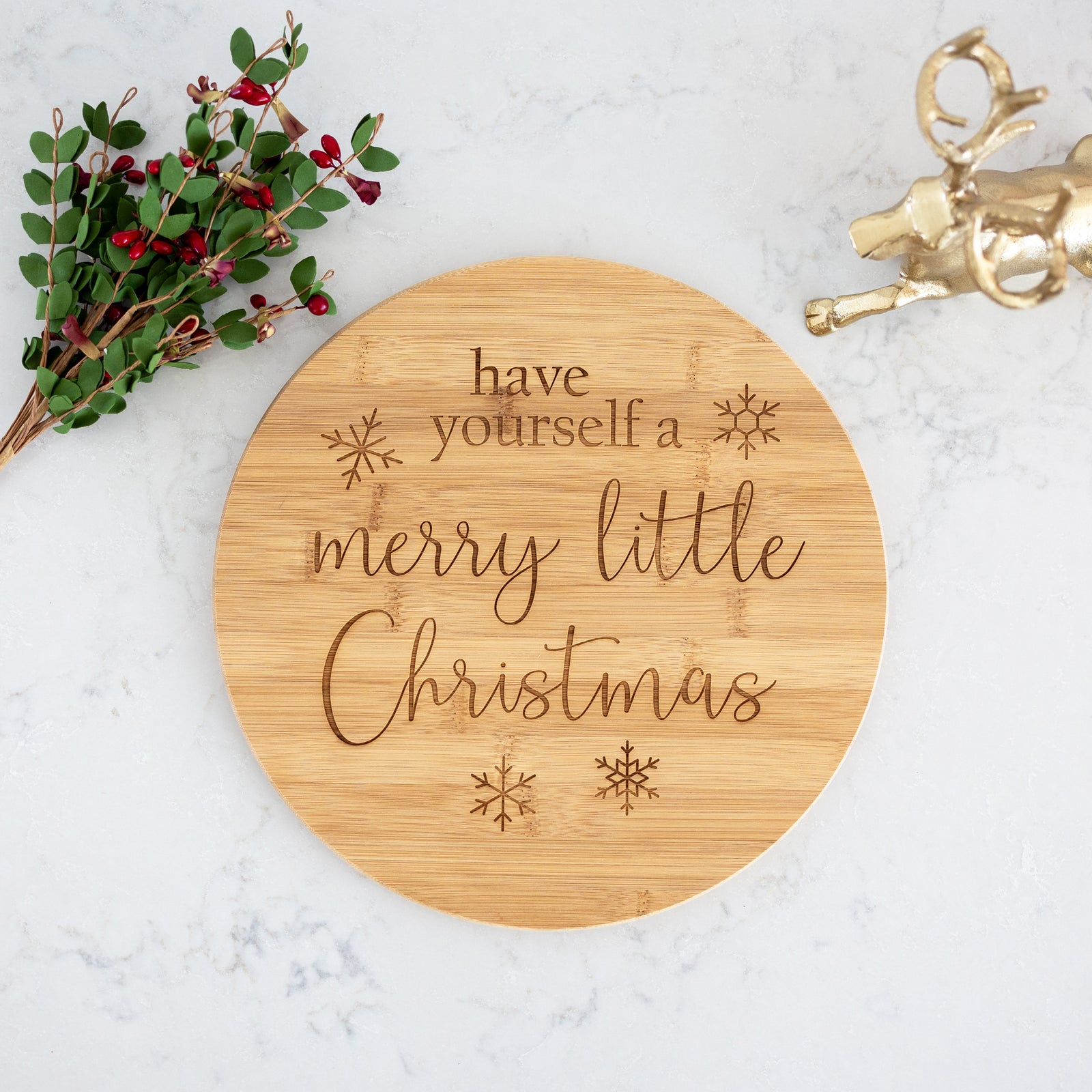 Have Yourself a Merry Little Christmas - Round Bamboo Serving Board