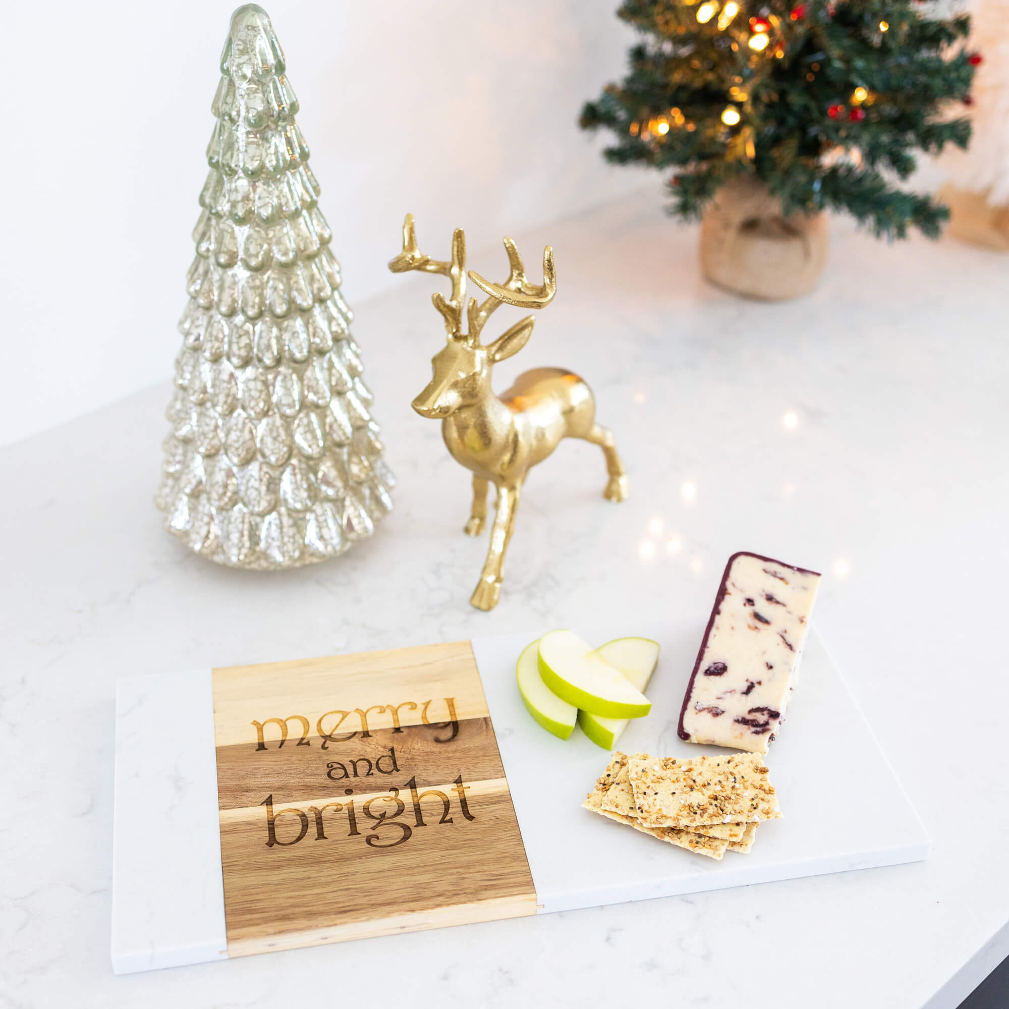 MERRY and BRIGHT - Christmas Charcuterie Board - 7x15 inches