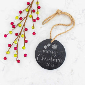 Merry Christmas - Slate Tree Ornament with Year