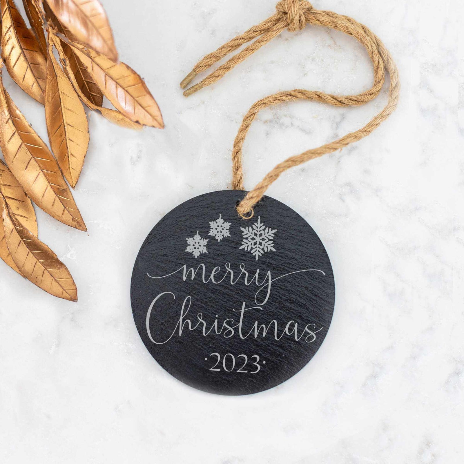Merry Christmas - Slate Tree Ornament with Year
